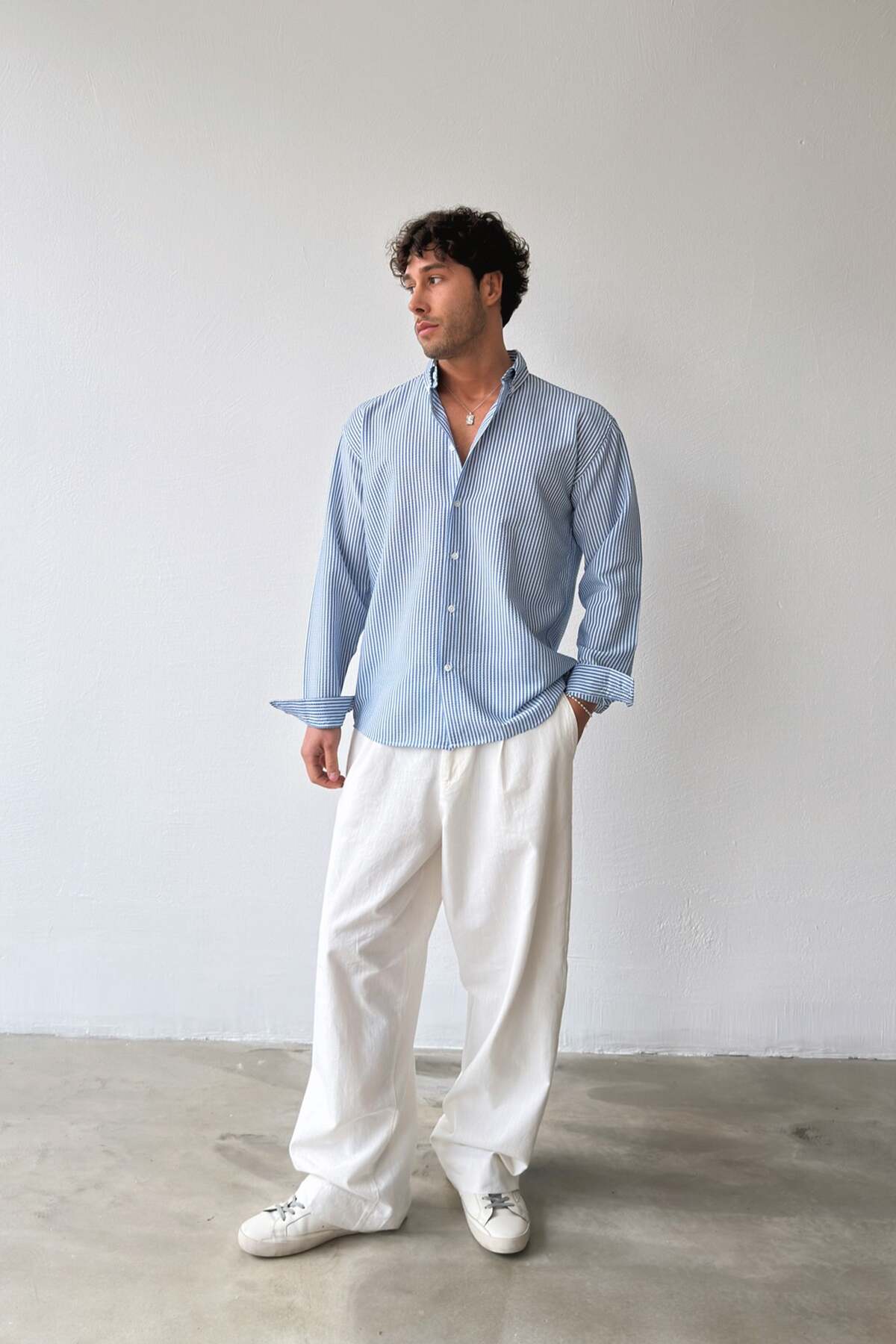 Flaw Wear Solar Stripes Lacivert Gofre Çizgili Gömlek görsel 2