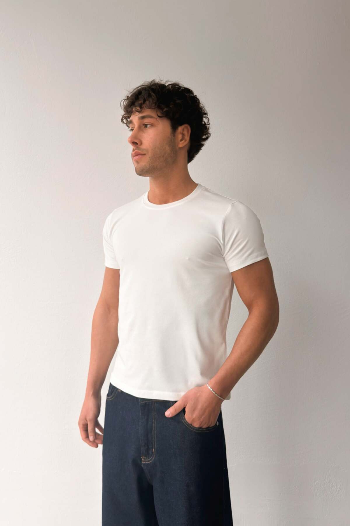 Flaw Wear Basic Slim Fit Ecru T-Shirt