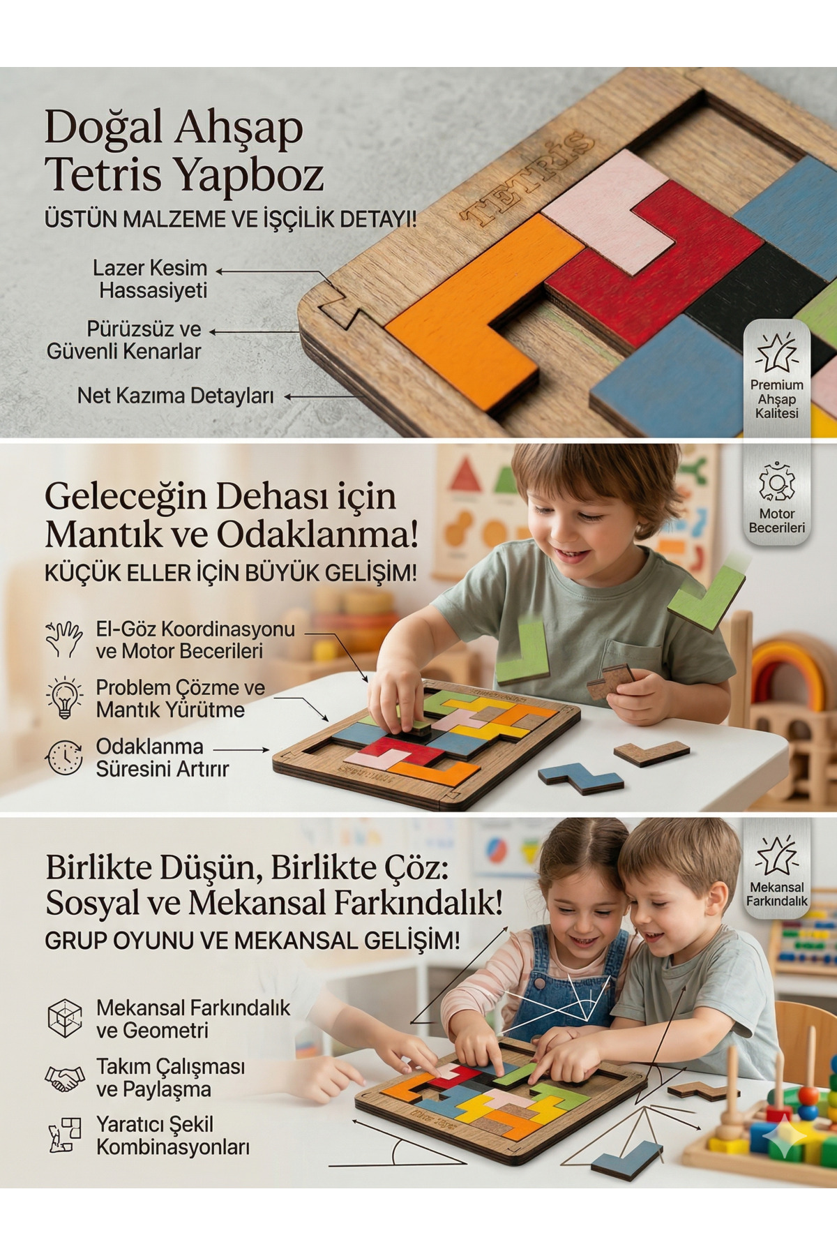 OMZ 10ADET Ahşap Tetris Puzzle Zeka Oyunu Eğitici Oyuncak Çocuk Gelişim Renkli Bloklar Ahşap Oyuncaklar fotoğrafı 2 (önizleme)