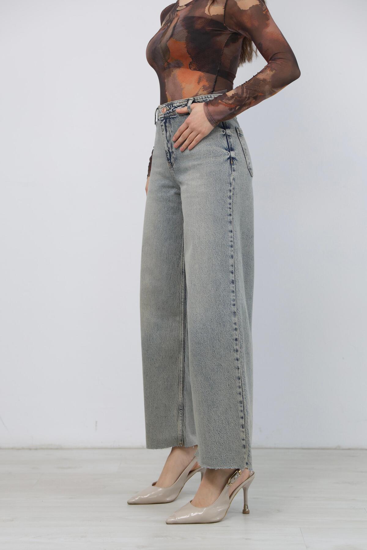 Ucajean  UCA JEAN Kadın Yüksek Bel Geniş paça Wide Leg Jean Pantolon - Görsel 6