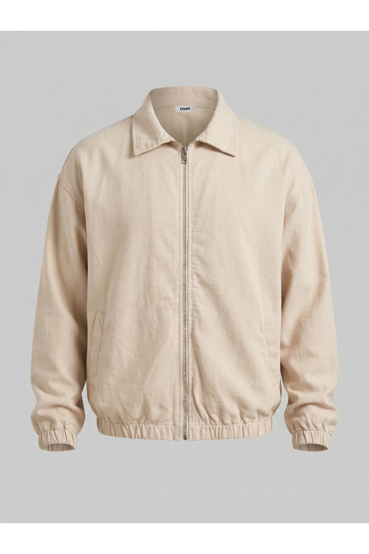 maroni  Erkek krem pamuklu gabardin kumaş klasik yaka bel ve kol lastikli fermuarlı ceket - Görsel 2