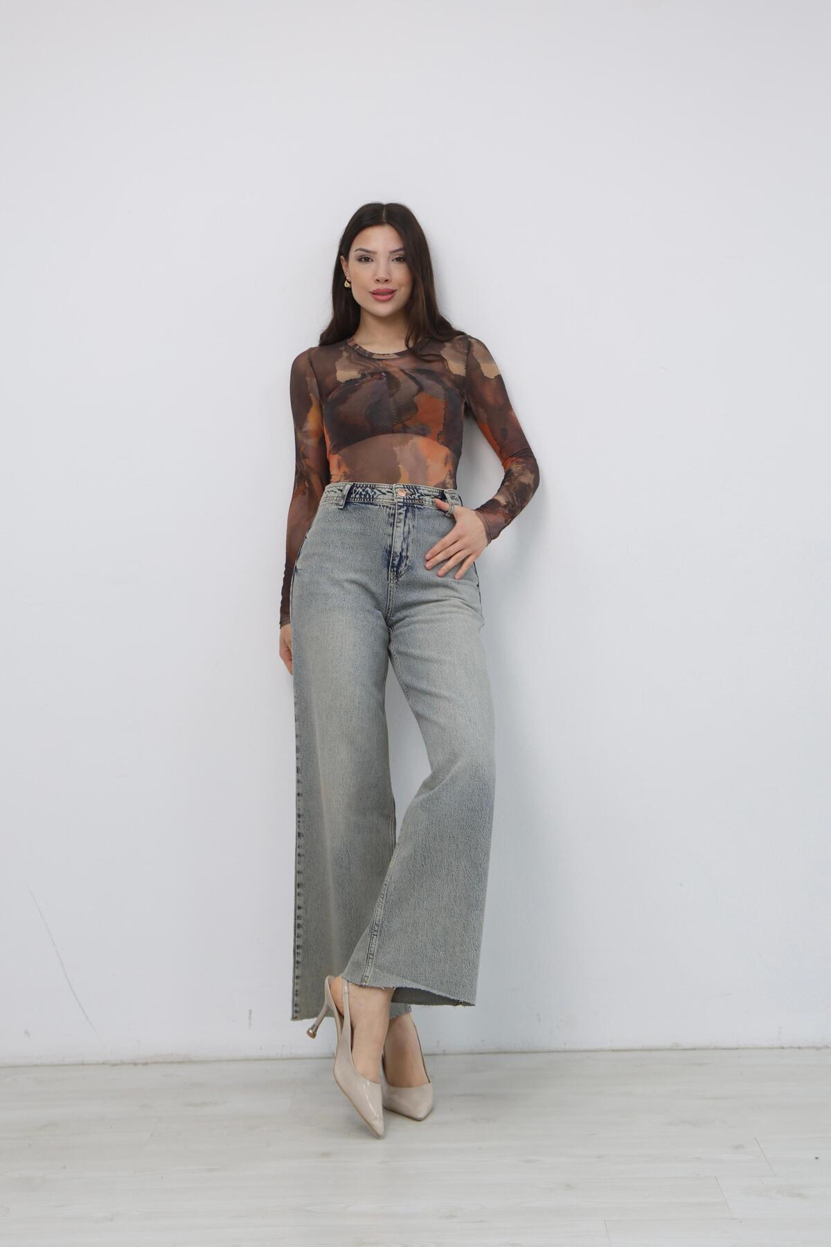 Ucajean  UCA JEAN Kadın Yüksek Bel Geniş paça Wide Leg Jean Pantolon - Görsel 4