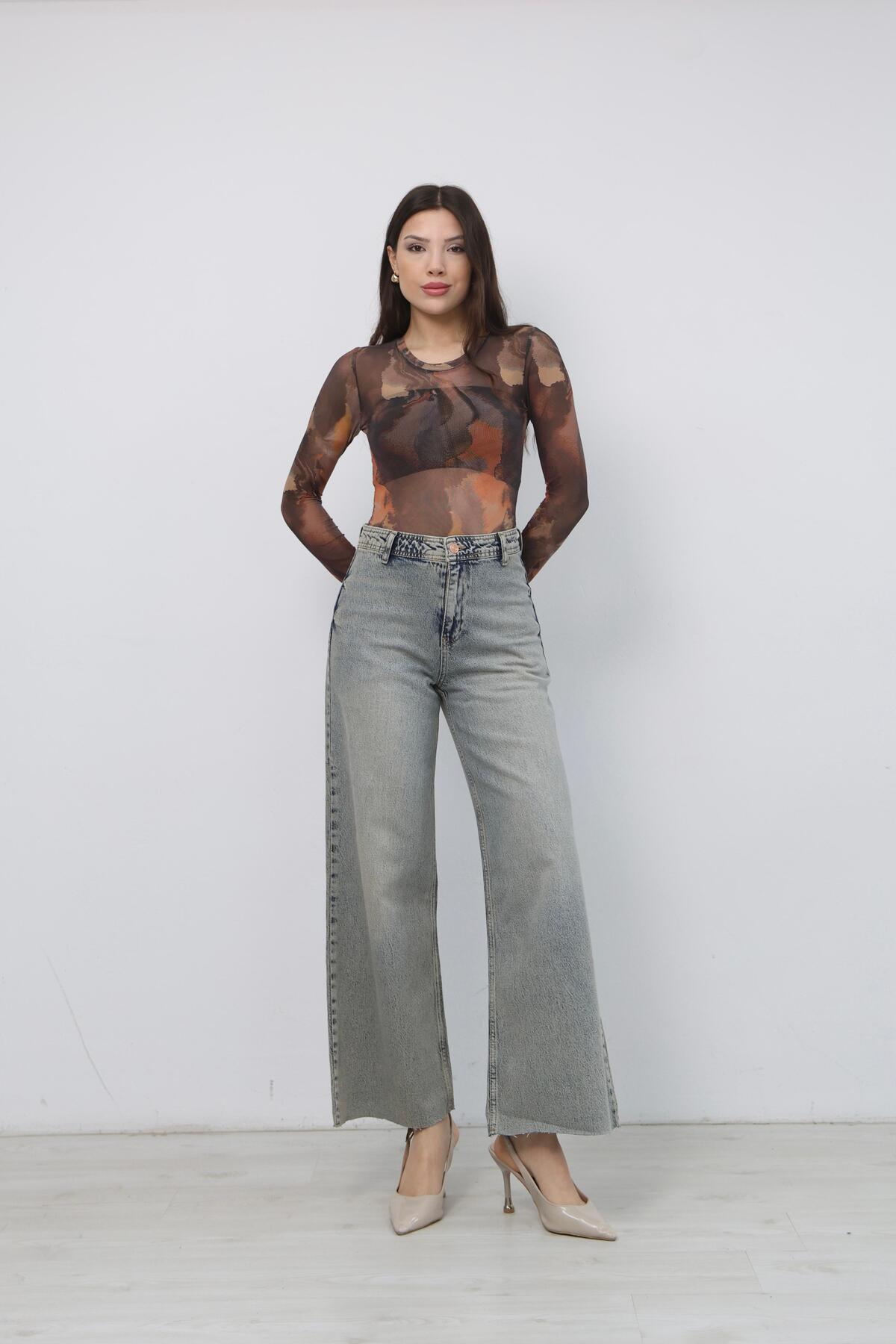 Ucajean  UCA JEAN Kadın Yüksek Bel Geniş paça Wide Leg Jean Pantolon - Görsel 2