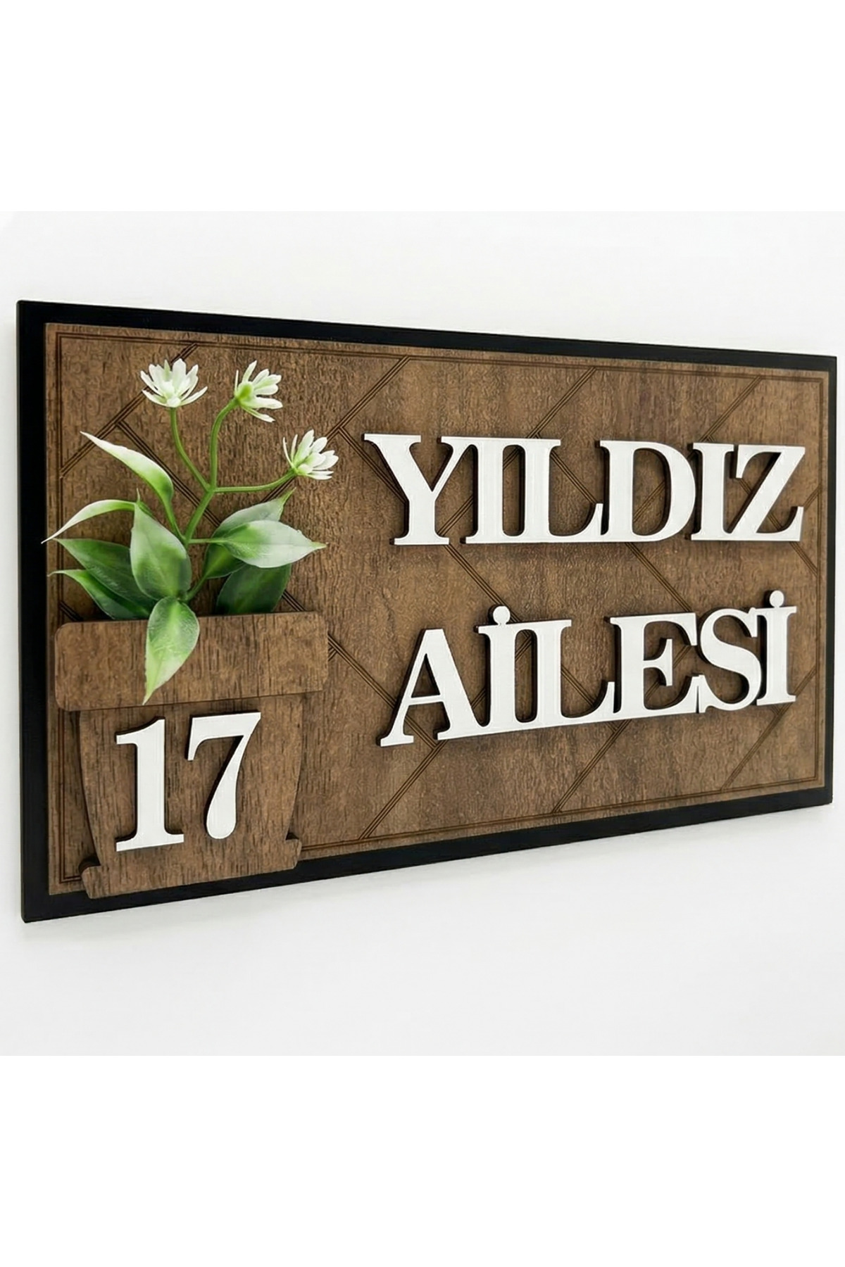 Customizable Wooden Door Nameplate - 23 x 13.5 cm Modern Family Name and Door Number Sign
