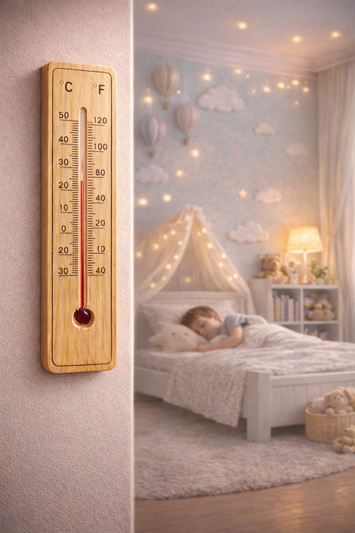 MorBebe Ahşap Oda Termometresi | Bebek ve Çocuk Odası | Duvar Tipi Hassas Isı Ölçer | °C / °F Çift Ölçekli fotoğrafı 3 (önizleme)