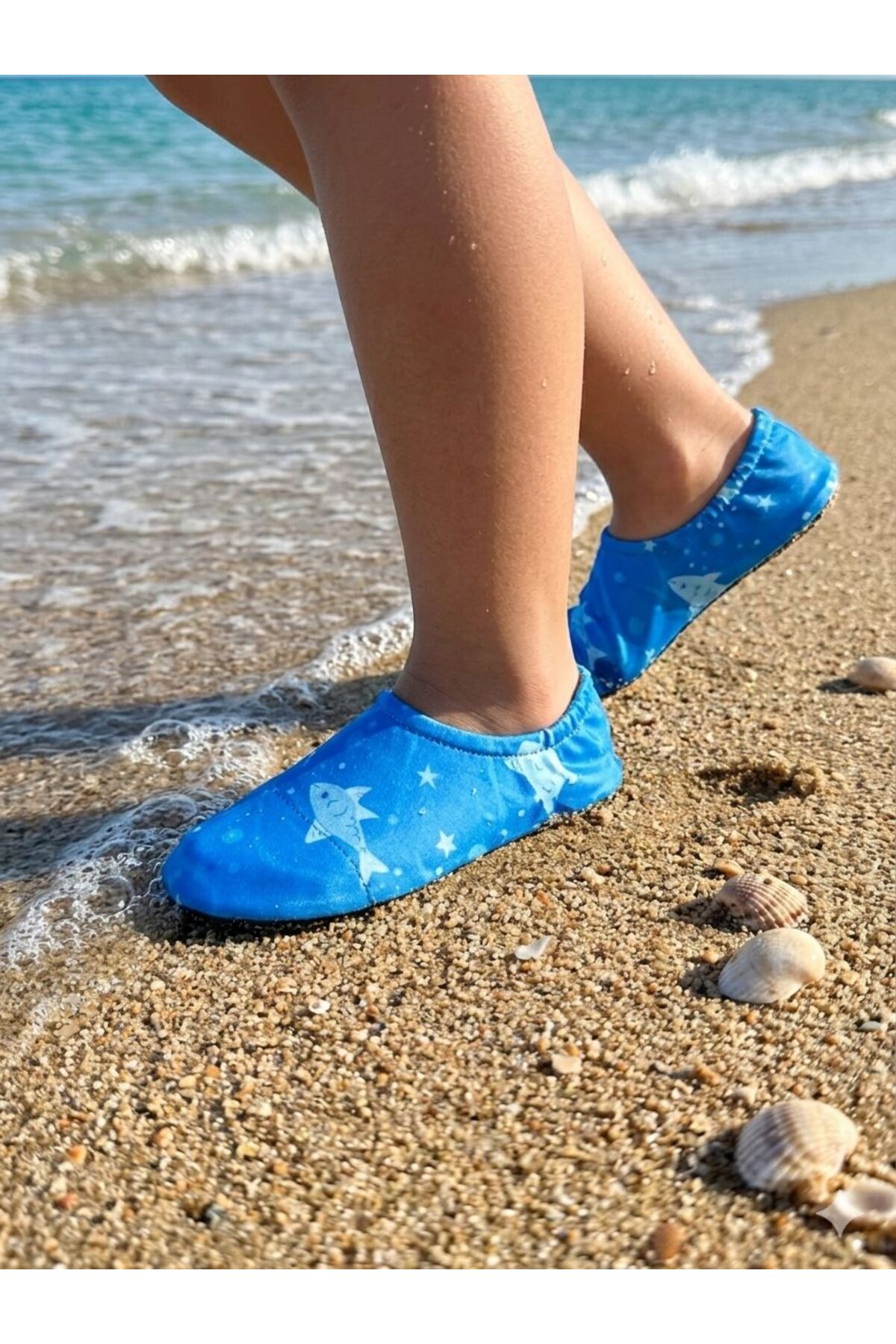 Anti-Slip Sole Baby Kids' Sea Shoes, Breathable Swimwear Fabric, Pool Booties Blue fish