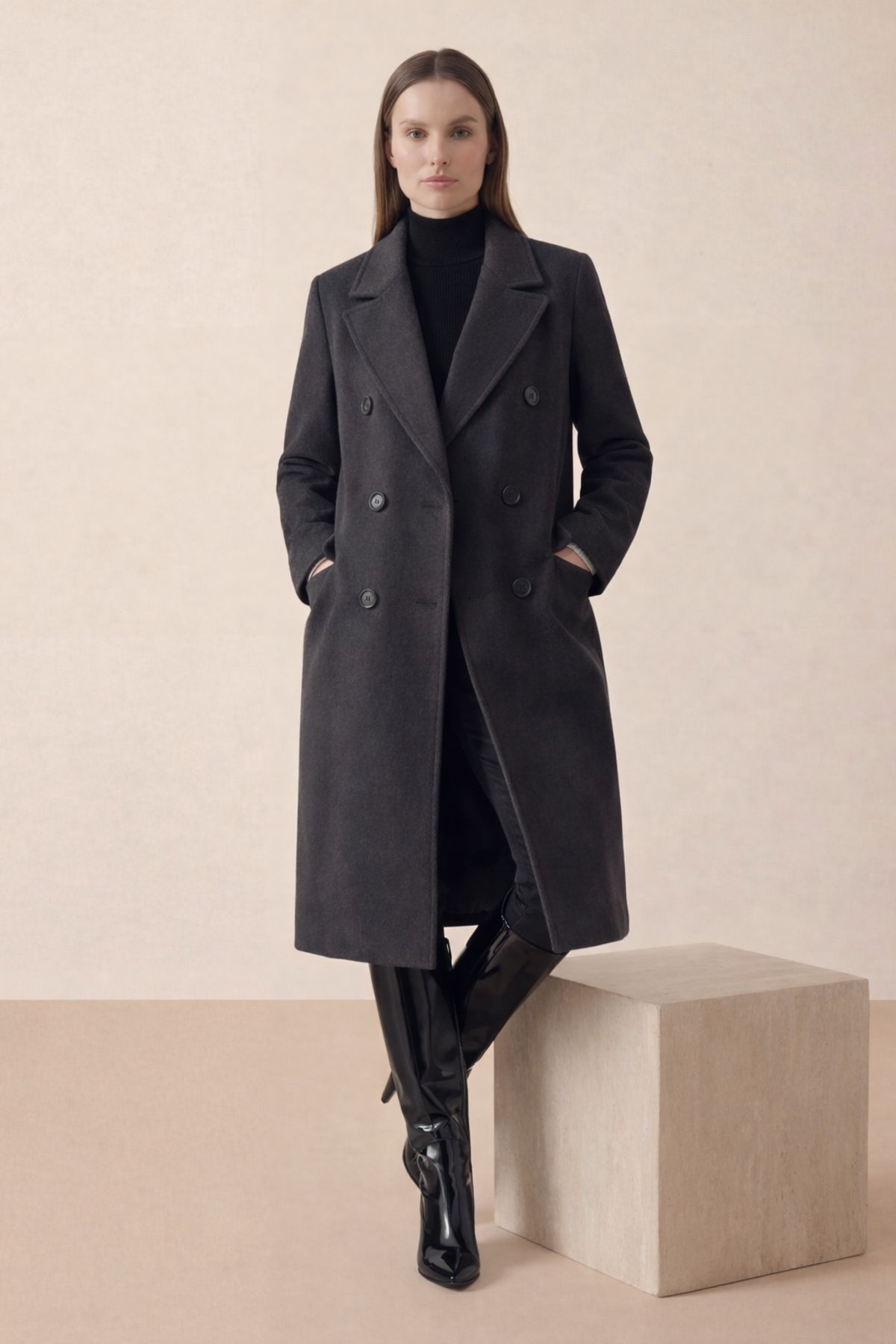 bagis  Bagi's Fleto Cep Kaşe Kaban Siyah