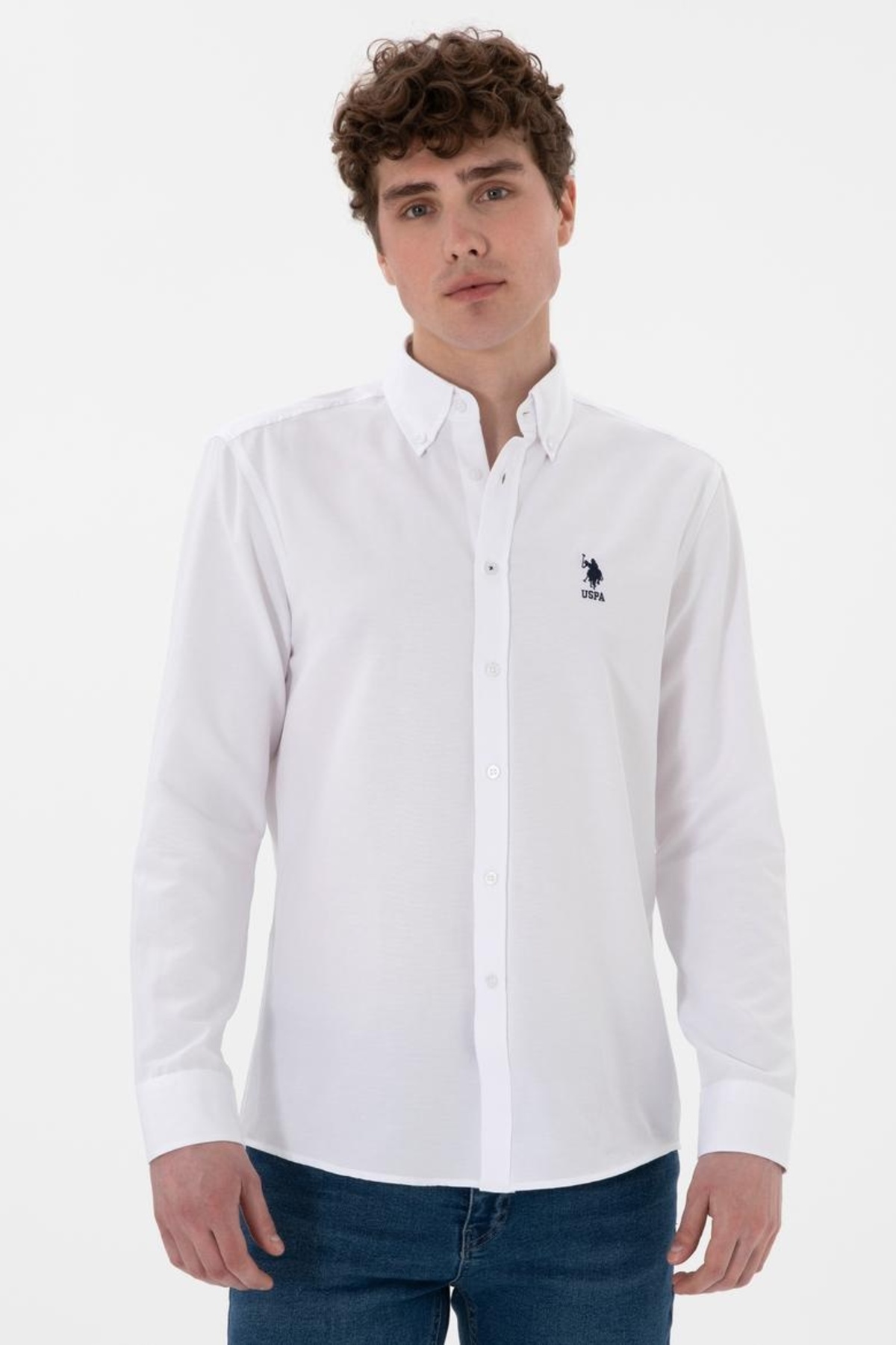 U.S. POLO ASSN. DOKUMA KUMAŞ PAMUKLU REGULAR  BEYAZ GÖMLEK — سفید 2084126