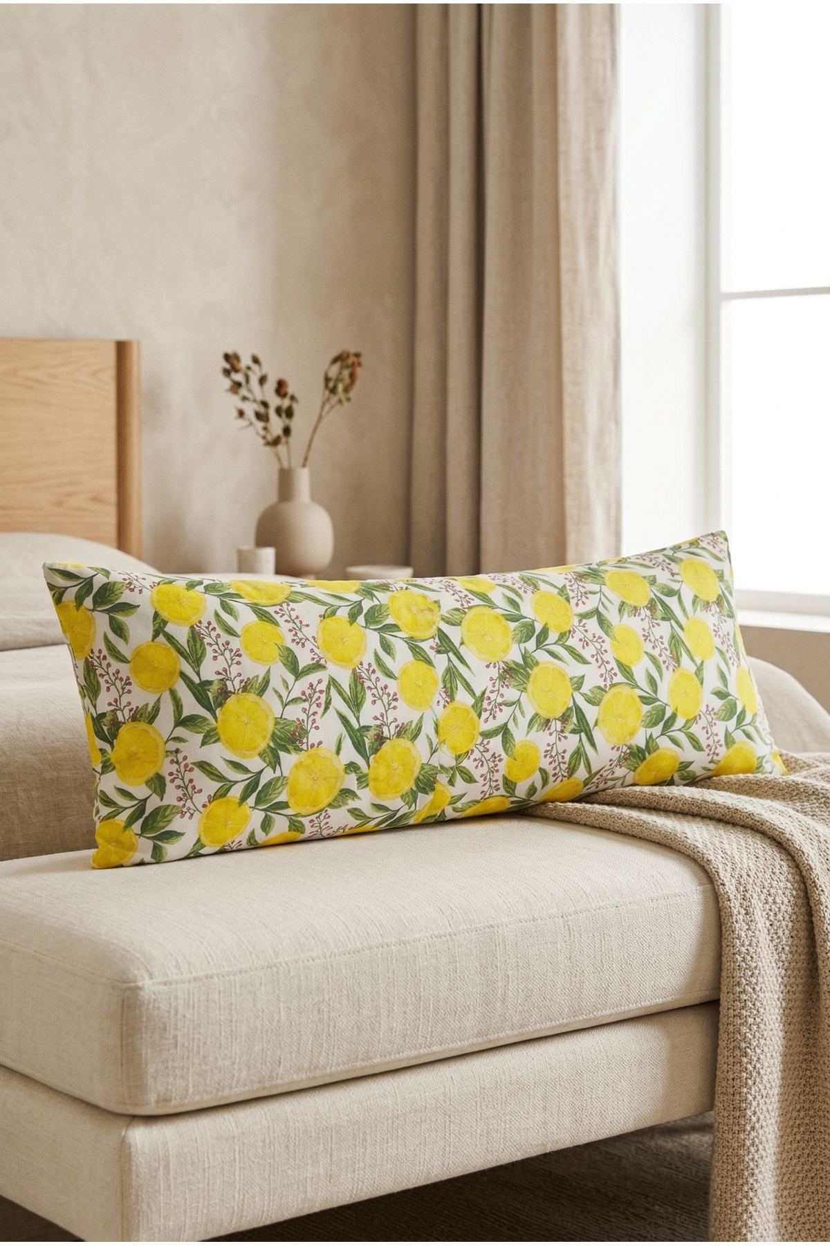 NESCO Limon Desenli Büyük Boy İçi Dolu Uzun Yastık 50x120 cm %100 Pamuk Dolgulu Hamile Yan Yatış Yastığı fotoğrafı 5 (önizleme)