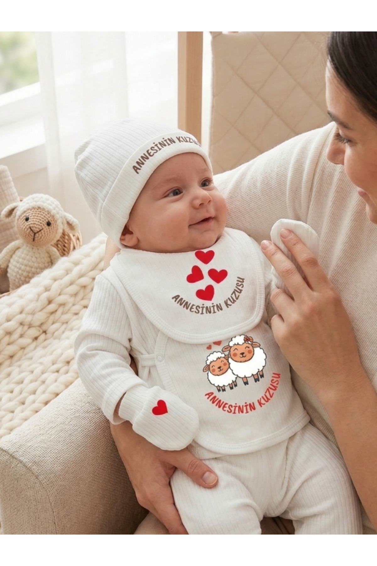 EGGBABY Annesinin Kuzusu Bebek Hastane Çıkış Seti 5 li Pamuk Yenidoğan Seti fotoğrafı 6 (önizleme)