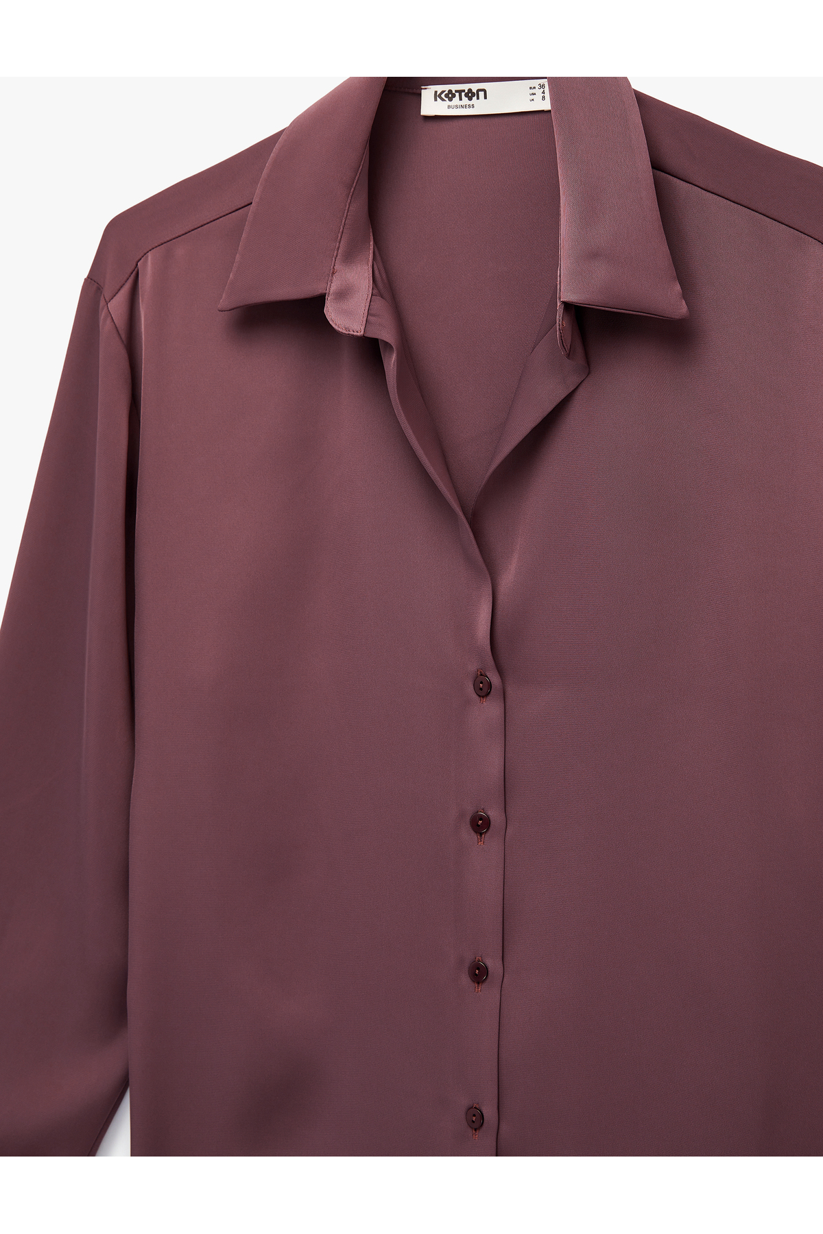 Koton  Klasik Yaka Uzun Kollu Rahat Kalıp Düğmeli Saten Gömlek - Görsel 5