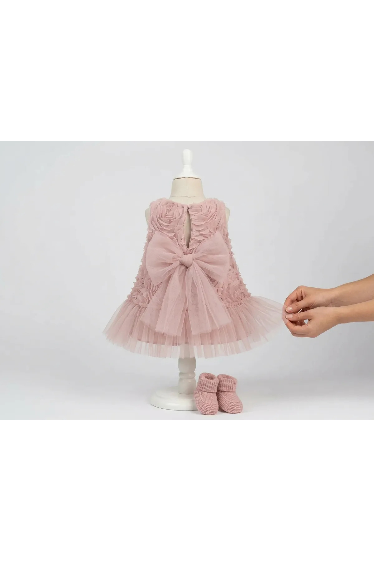 ULTİMA BABY Kız Bebek Elbise Abiye 3D Gül Detaylı Etek Ucu Tüllü(bir beden büyük alınız) fotoğrafı 3 (önizleme)