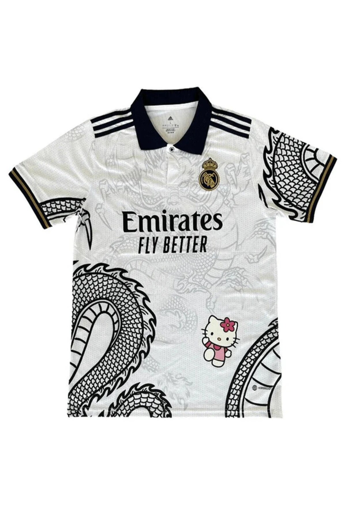 White Kitty JERSEY Madrid Dragon Jersey White Button Neck T-shirt-Minga London