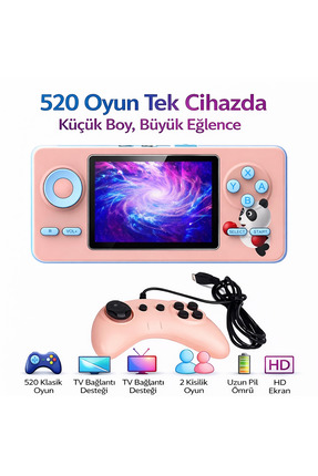 Retro Arcade 520 Oyunlu Taşınabilir Oyun Konsolu Şarjlı, TV Bağlantılı, Çift ...