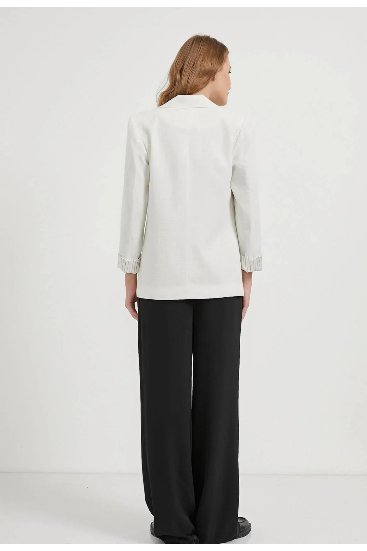 jöns since 1997  Kadın Kollar Katlamalı Tek Düğme Keten Blazer Ceket - Görsel 4