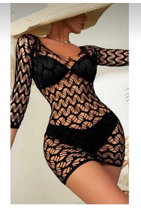 GenelTedarik magıc love mini elbise şeklinde file detaylı vücut çorabı