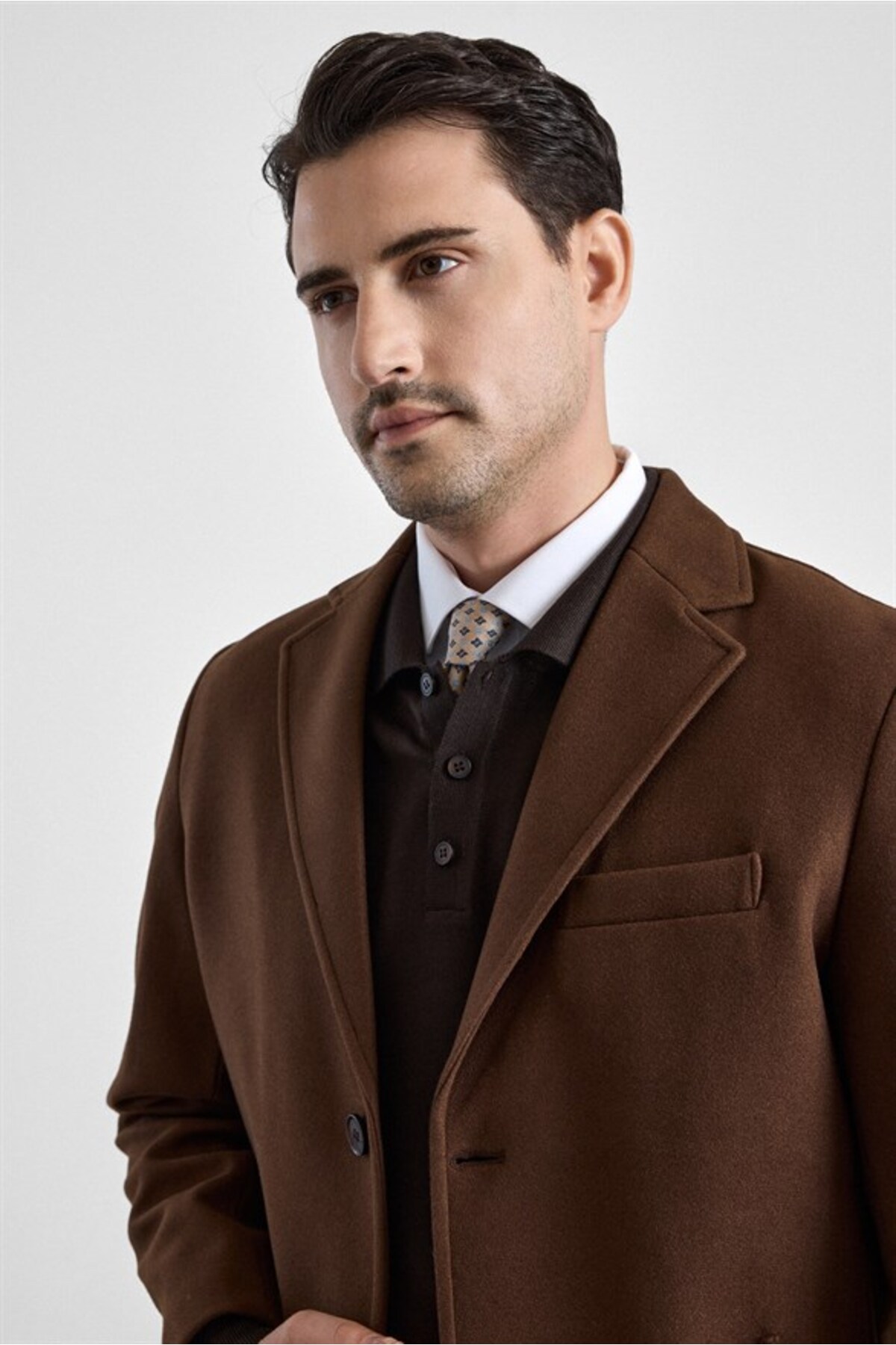 SÜVARİ  Koyu Kahve Slim Mono Yaka Düz Yan Cepli Düğmeli Dolgusuz Rüzgar Geçirmez Kaban - Görsel 4