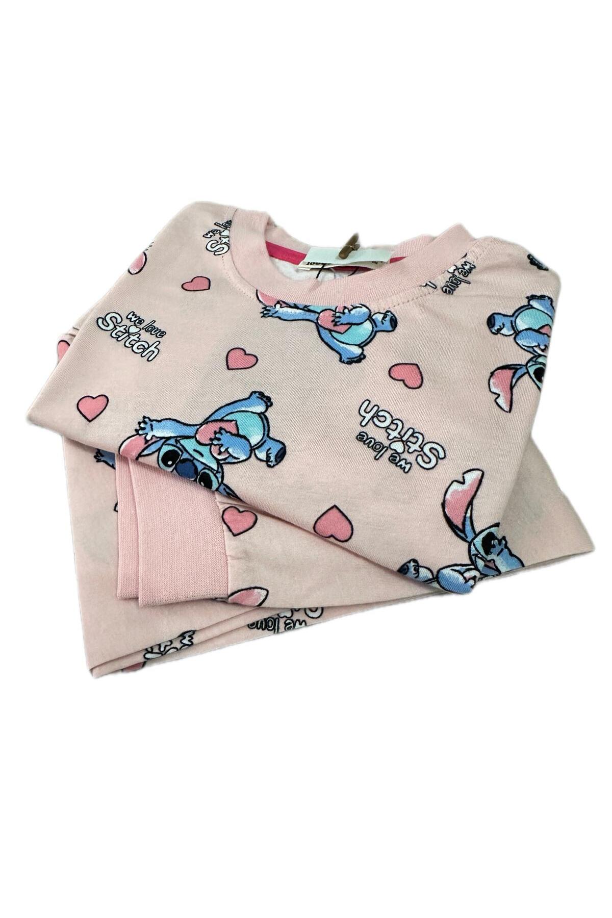 byalisdmr KIZ ÇOCUK PİJAMA TAKIMI STİÇ VE KALP DESEN %100 PAMUK SÜPREM KUMAŞ KISA KOLLU BİSİKLET YAKA fotoğrafı 4 (önizleme)