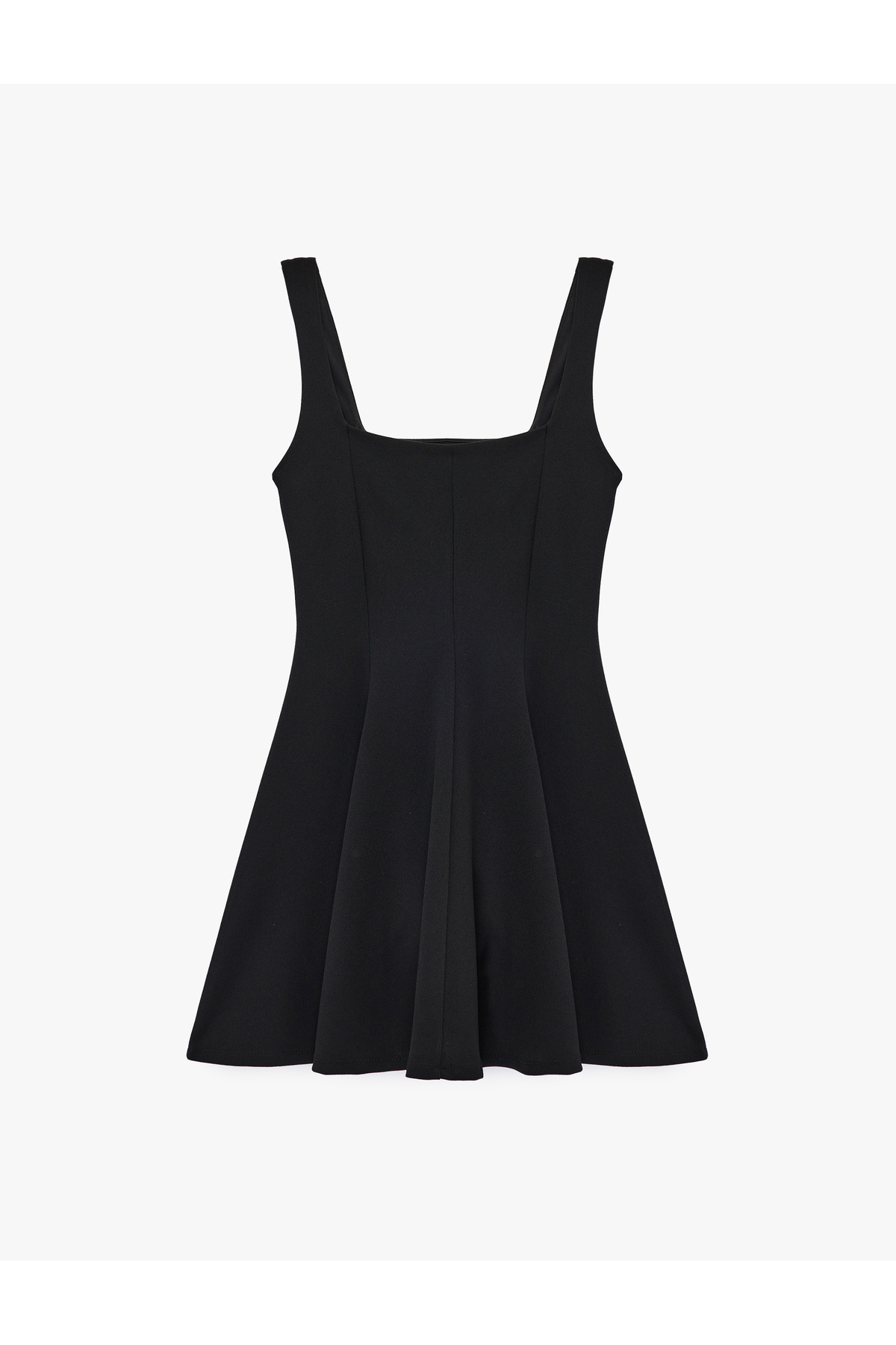 Koton  Krep Scuba Kumaş Kare Yaka Kalın Askılı Mini Kloş Elbise - Görsel 4