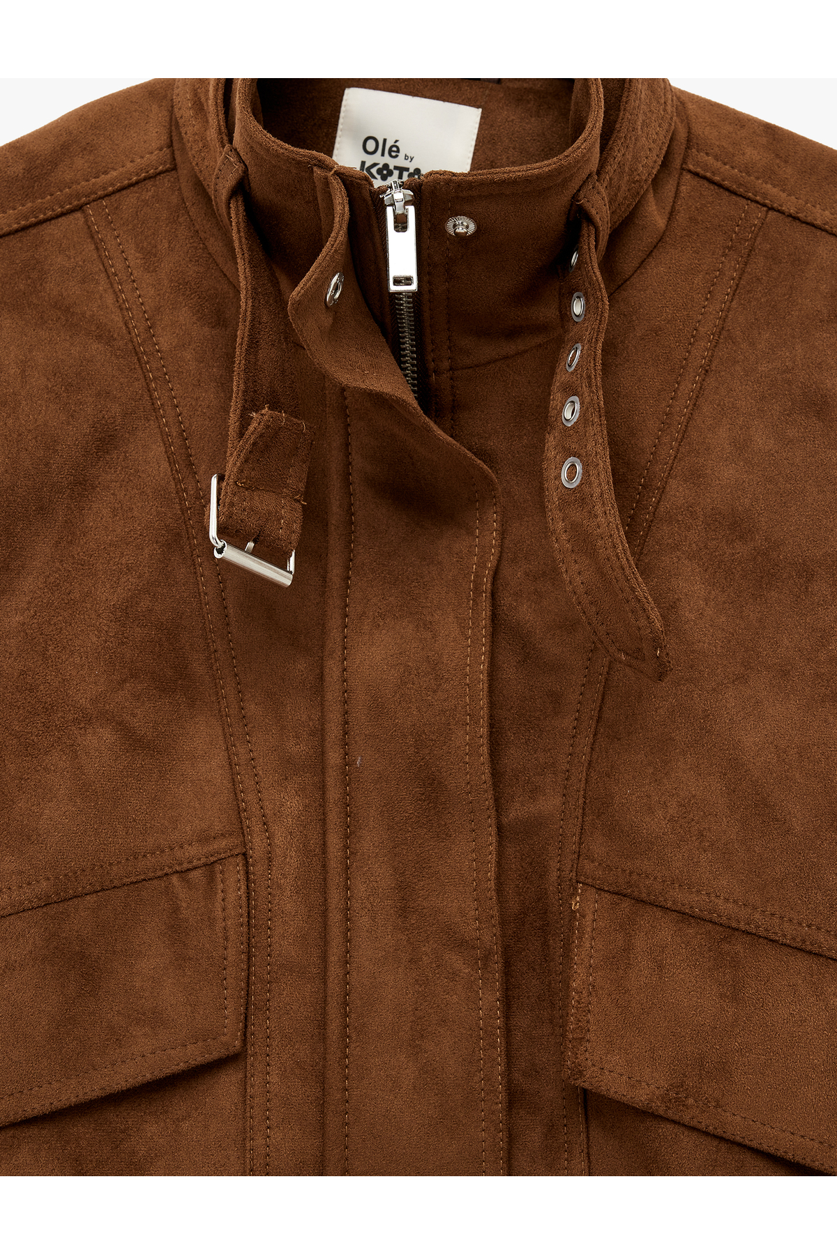 Koton  Uzun Kollu Cep Detaylı Fermuarlı Dik Yaka Süet Görünümlü Ceket - Görsel 6