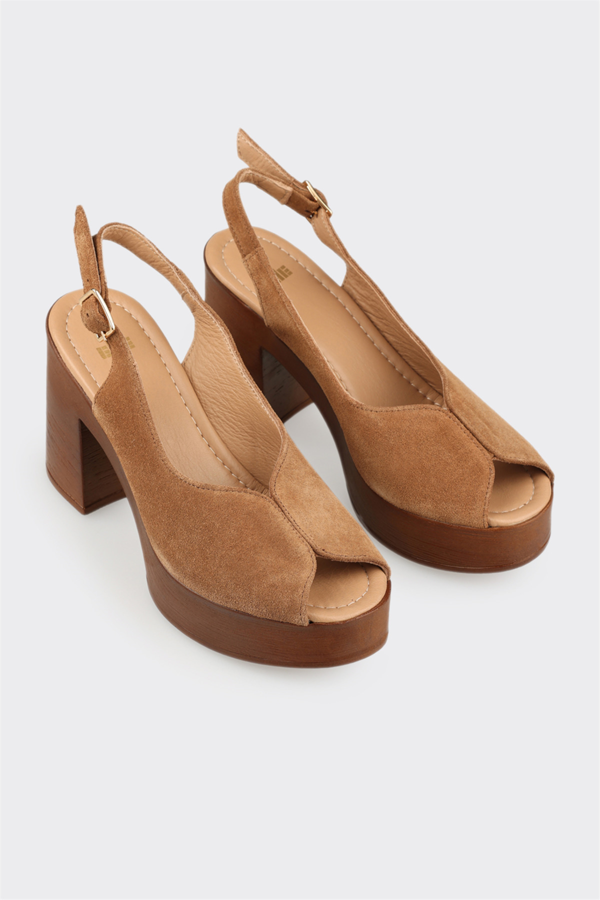 Elle Shoes Taba Deri Kadın Yüksek Topuklu Sandalet görsel 2
