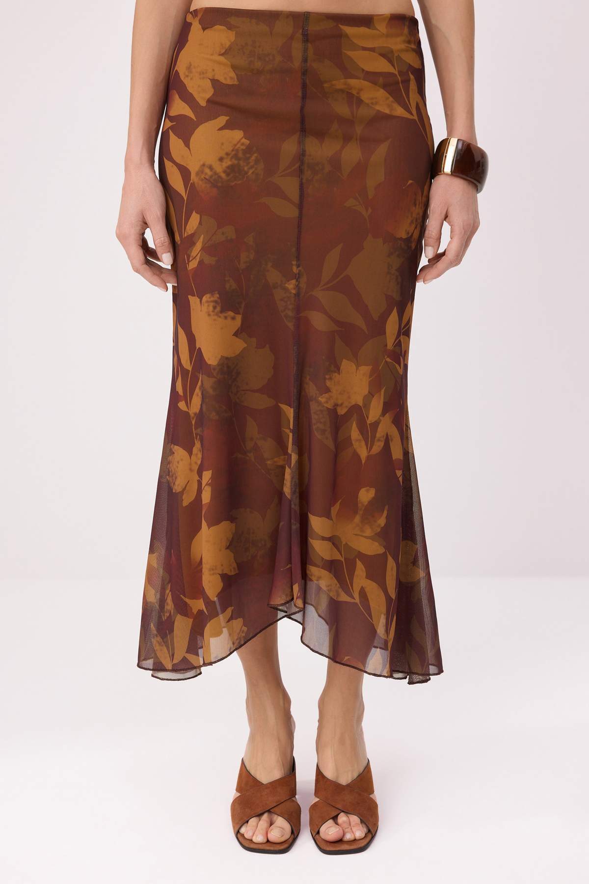 Trendyolmilla  Çok Renkli Baskılı Bodycon Tül Esnek Örme Etek TWOAW26ET00088 - Görsel 3