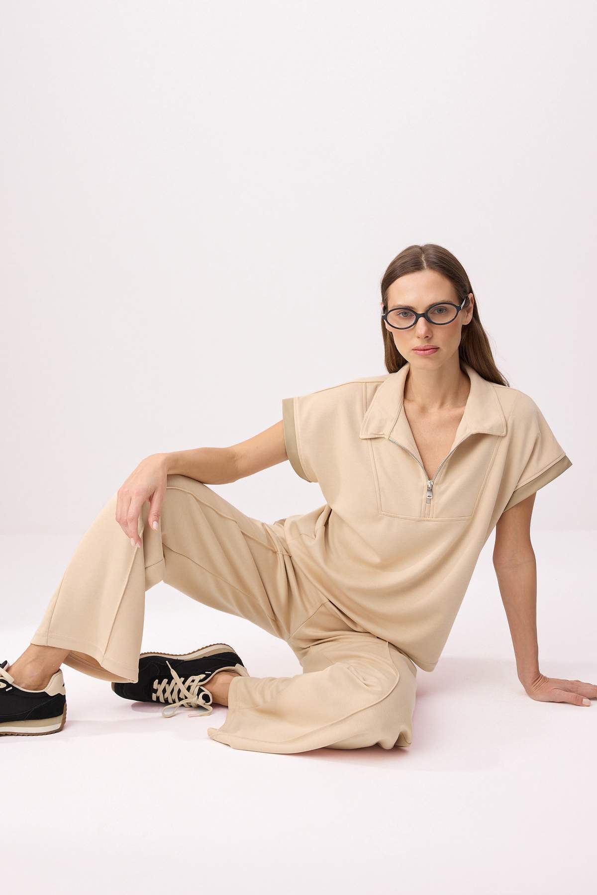 Trendyolmilla  Taş Regular Devrik Yaka Geniş Paça Uzun Soft Touch Örme Alt Üst Takım TWOSS26AU00149 - Görsel 2