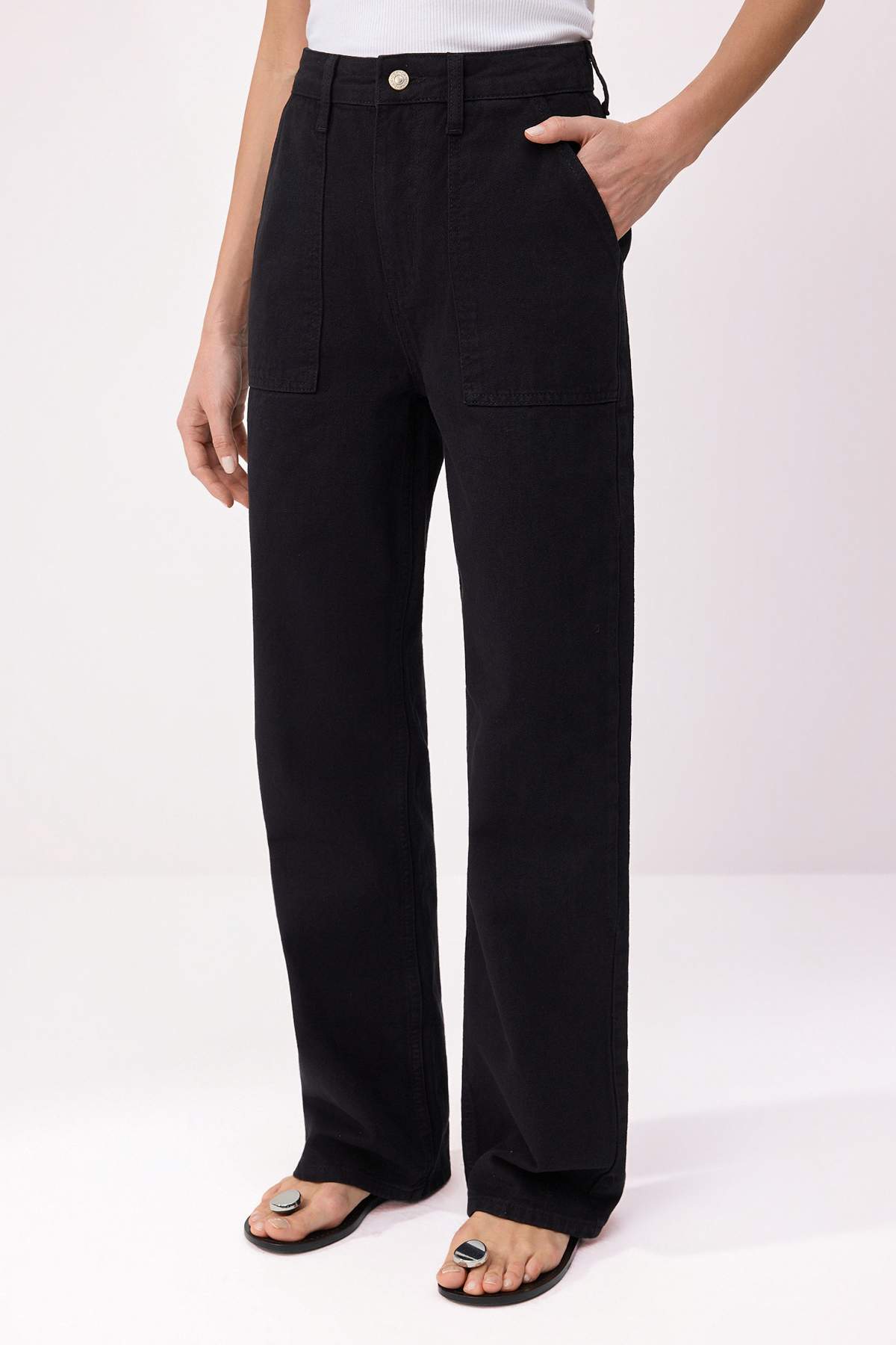 Trendyolmilla  Siyah Cep Detaylı Yüksek Bel Wide Leg Jeans TWOAW22JE0595 - Görsel 3