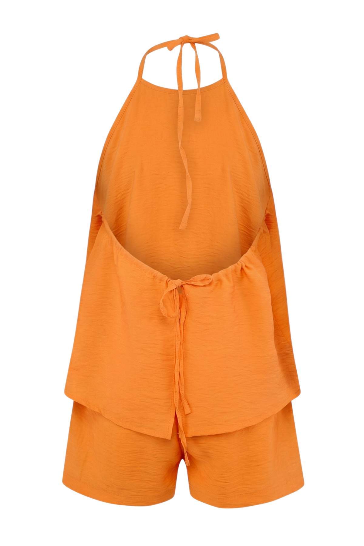 Trendyolmilla  Turuncu Dokuma Mini Bağlama Detaylı Plaj Bluz Şort Takım TBESS26AU00029 - Görsel 5