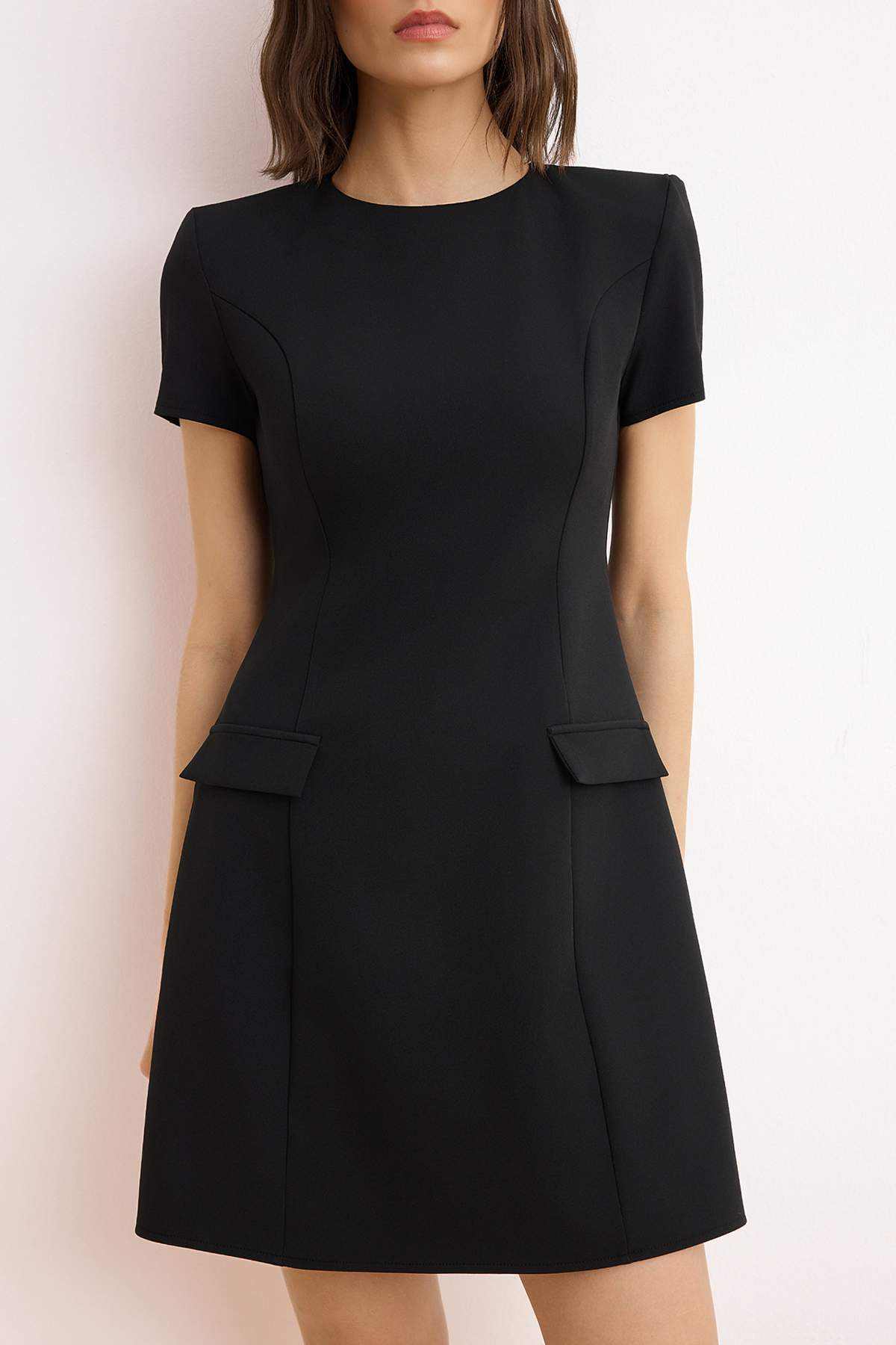 Trendyolmilla  Siyah A Kesim Kısa / Mini Esnek Dokuma Elbise TWOSS26EL00514 - Görsel 3