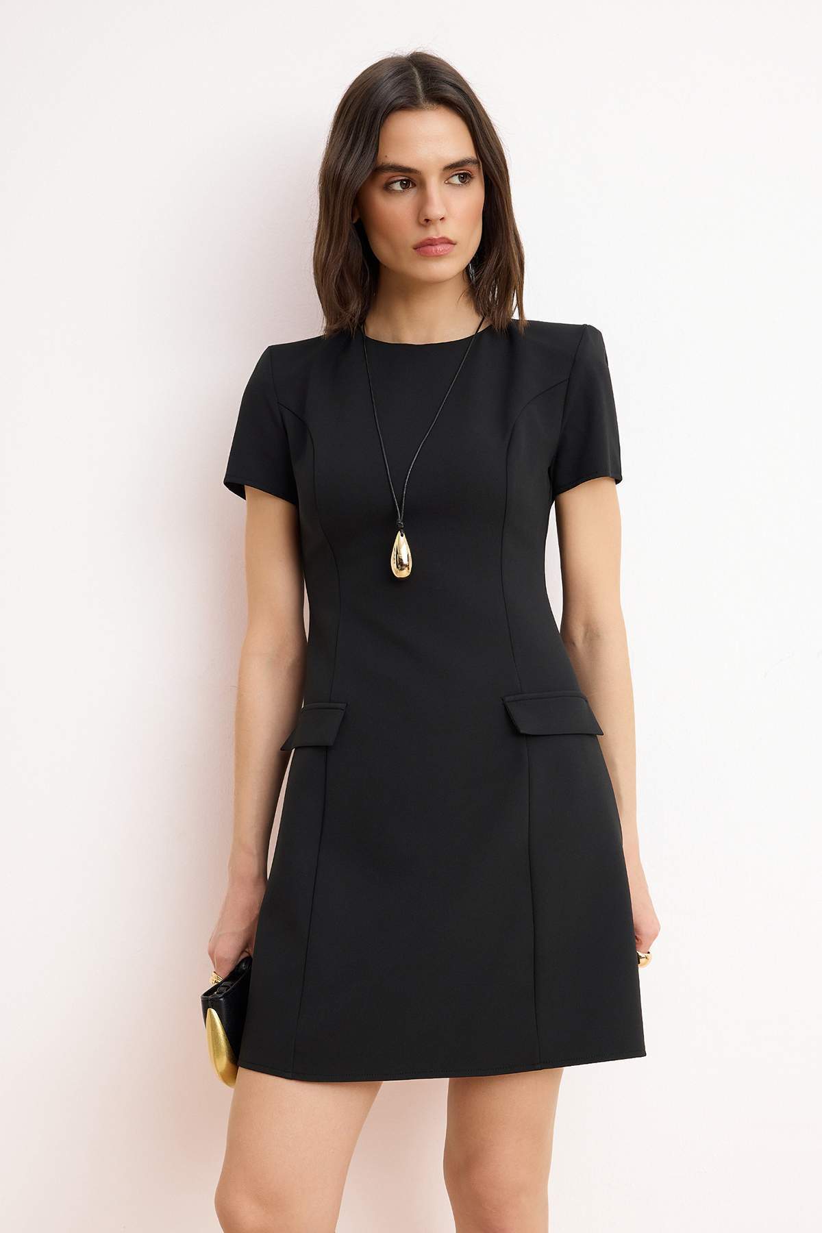 Trendyolmilla  Siyah A Kesim Kısa / Mini Esnek Dokuma Elbise TWOSS26EL00514