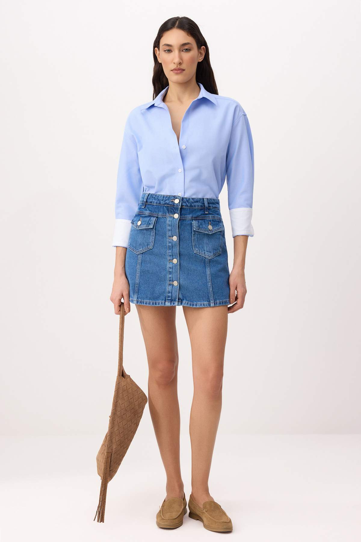 Trendyolmilla  Mavi Düğme Detaylı Denim Şort Etek TWOSS26SR00104 - Görsel 2