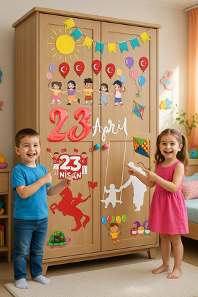 Kt Grup 23 Nisan Sticker Seti, Çocuk Bayramı Okul Ev Süsleme Sticker Seti