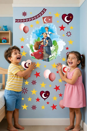 Kt Grup 23 Nisan Atatürk Ve Çocuk Okul Kreş Cam Duvar Süslemesi Sticker Seti