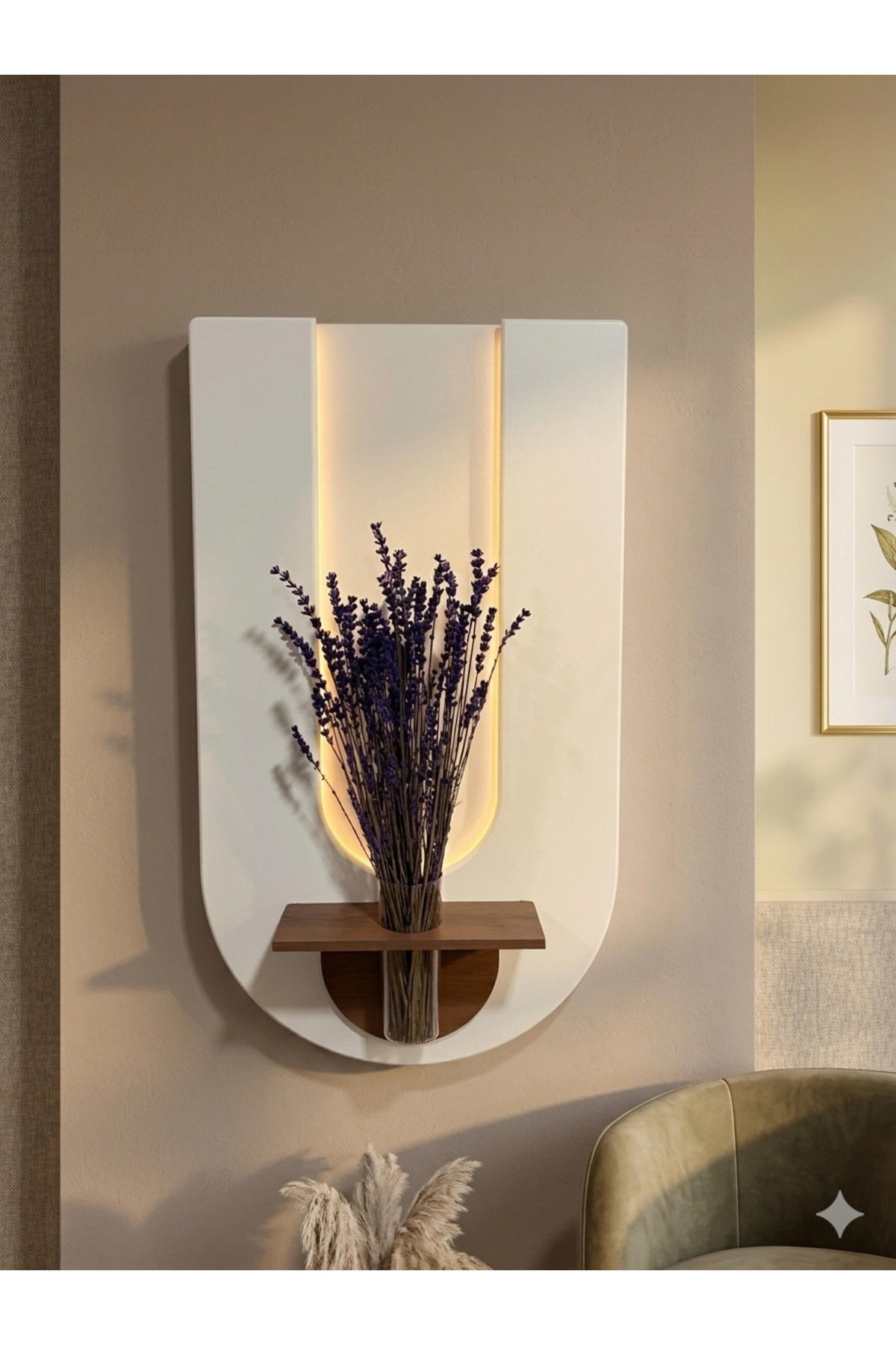 BEGONVİL WOOD BATTERY LED SCANDINAVIAN LIVING ROOM WALL SHELF STYLISH MODERN FLOWERBED 40 X 75 CM