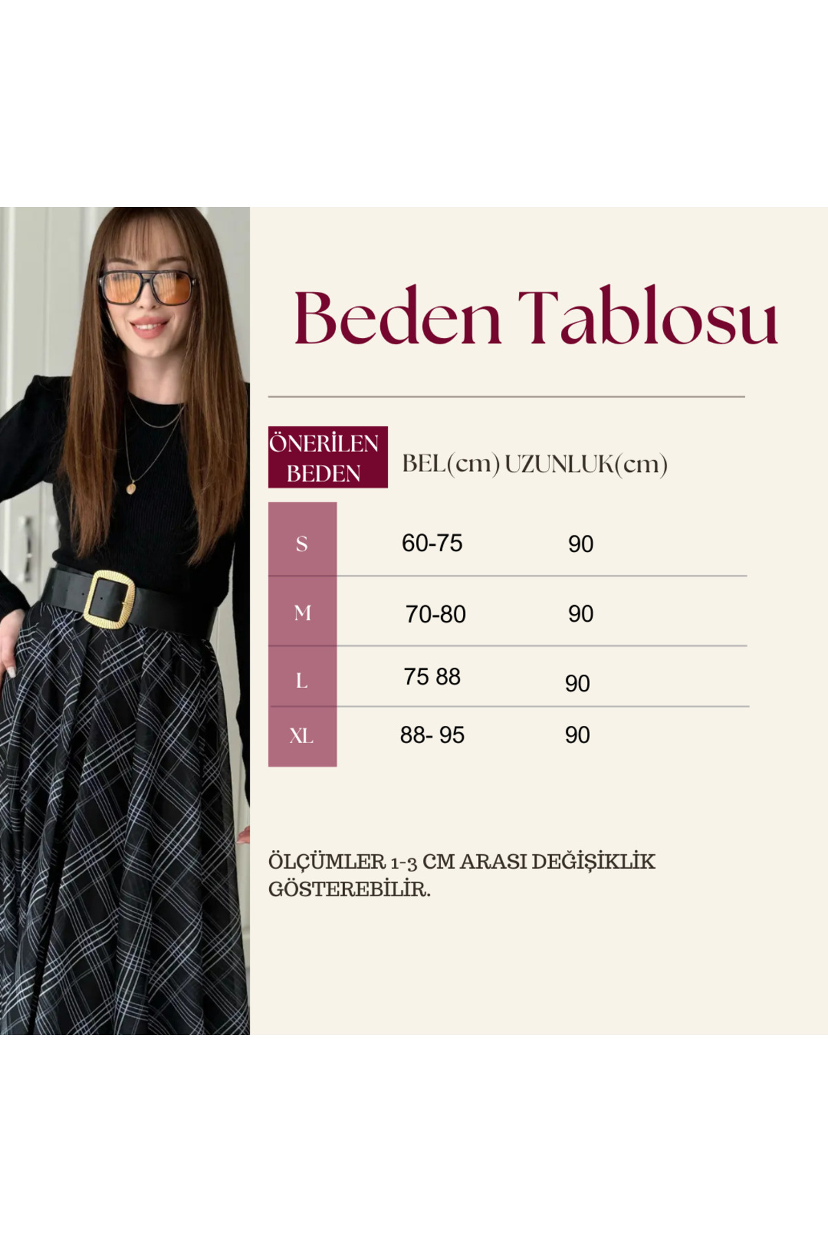 Dilay Gökoğlu Butik  Ekose Asimetrik Şifon Zarif Midi Siyah Etek - Görsel 3