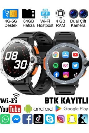 SONREİR Watch Pg 4g Lte Yuvarlak Akıllı Saat 64gb Sım Kartlı Kameralı Wifi Ço...