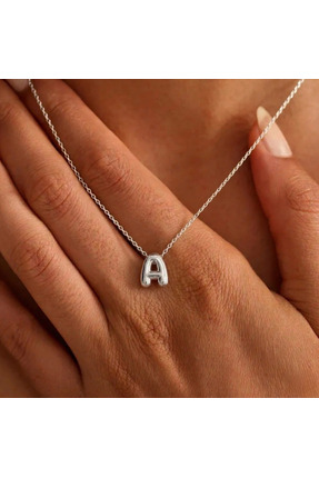 Soleildor 925 ayar Orijinal Gümüş Kişiye Özel 3D Baloncuk Baş Harf Gümüş Koly...