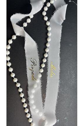 ABROZ HOME DESIGN Gold İsimli İncili Yüzük Kurdelesi /Söz Nişan Kurdelesi