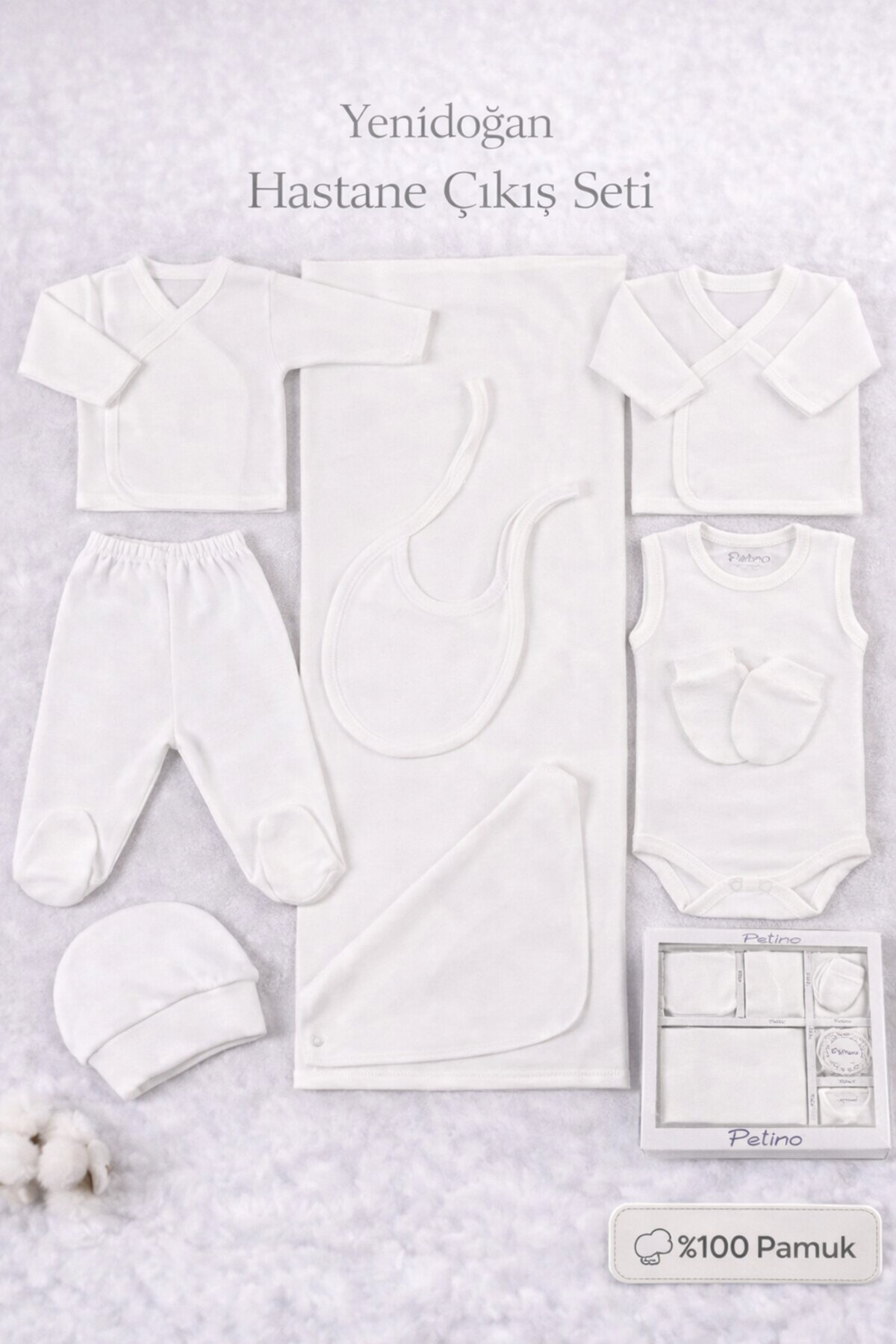 Petino Yenidoğan Ekru Hastane Çıkış Seti 10 Parça %100 Pamuk Unisex Bebek Takımı fotoğrafı 6 (önizleme)
