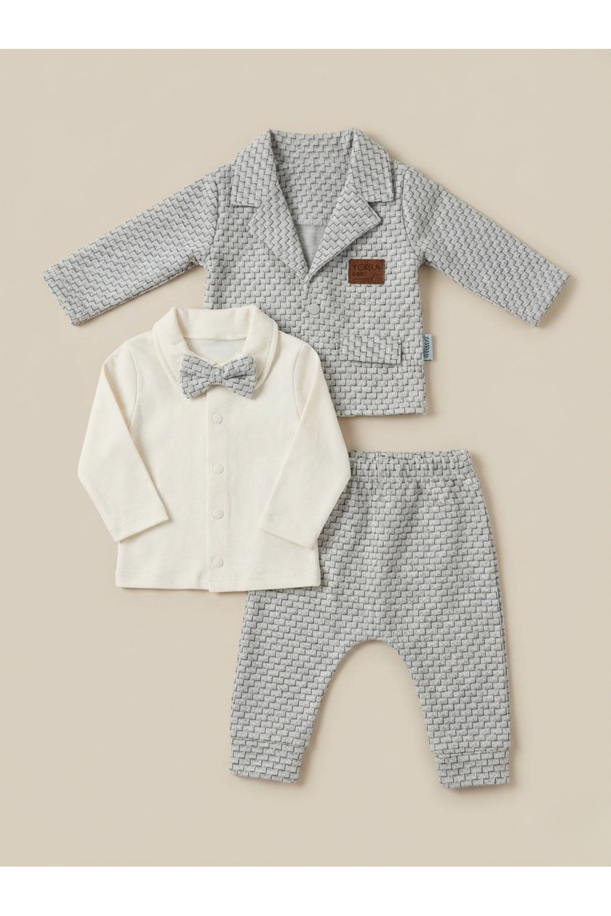 muvina Lüks Bebek Damatlık Smokin Takımı Jakarlı Dokulu 3'lü Beyefendi Seti Düğün Ve Mevlüt Kıyafeti fotoğrafı 5 (önizleme)