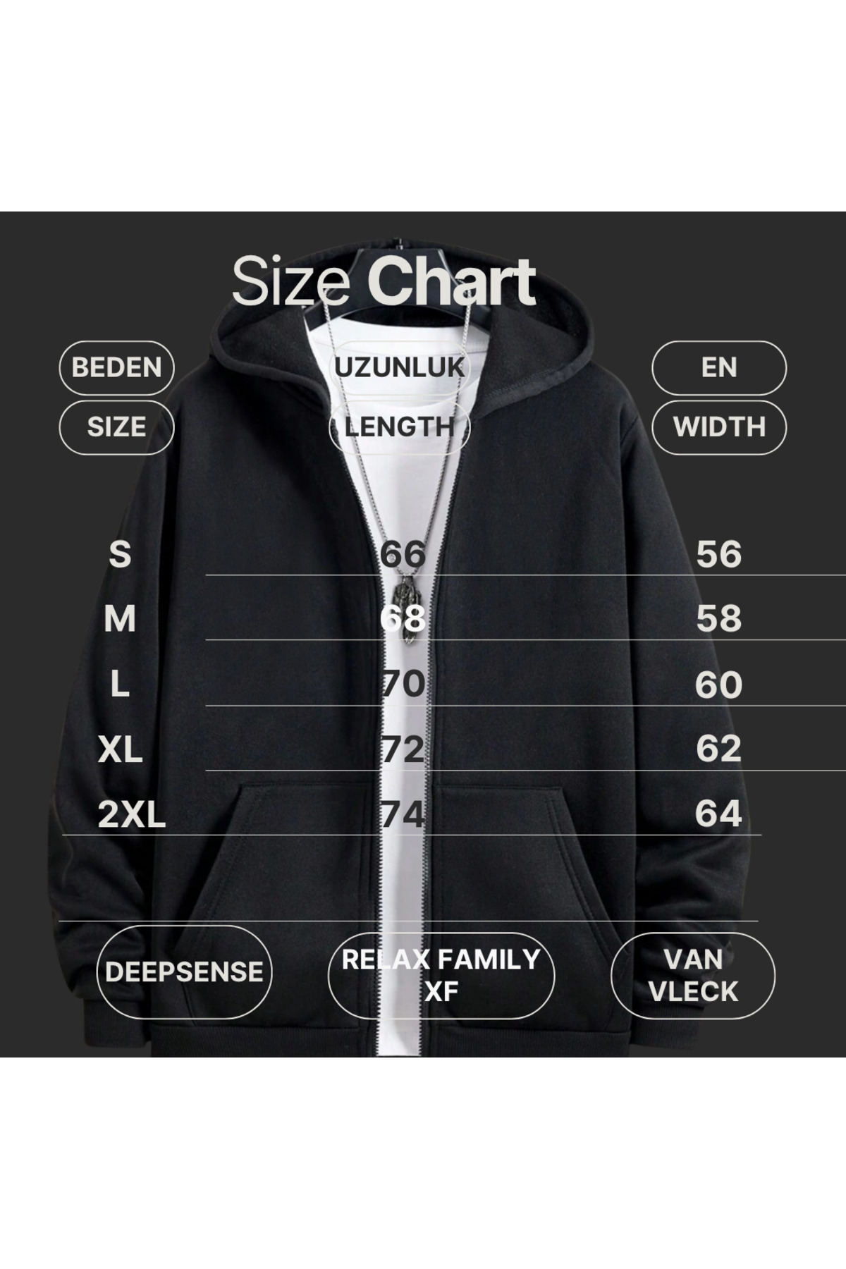 Deep sense  Erkek Siyah Kapüşonlu Fermuarlı Oversize Sweatshirt Kışlık Okul Hırkası Şardonlu Baskılı - Görsel 7