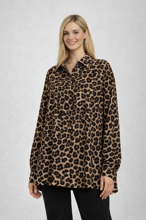 Livaa Leopar Salaş Kesim Büyük Beden Rahat Gömlek