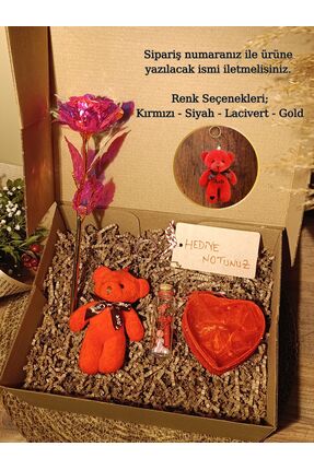 Paganca Kırmızı Ayıcık Anahtarlık - Kalpli Tüllü Kutu - Dilek Şişesi - Sonsuz...