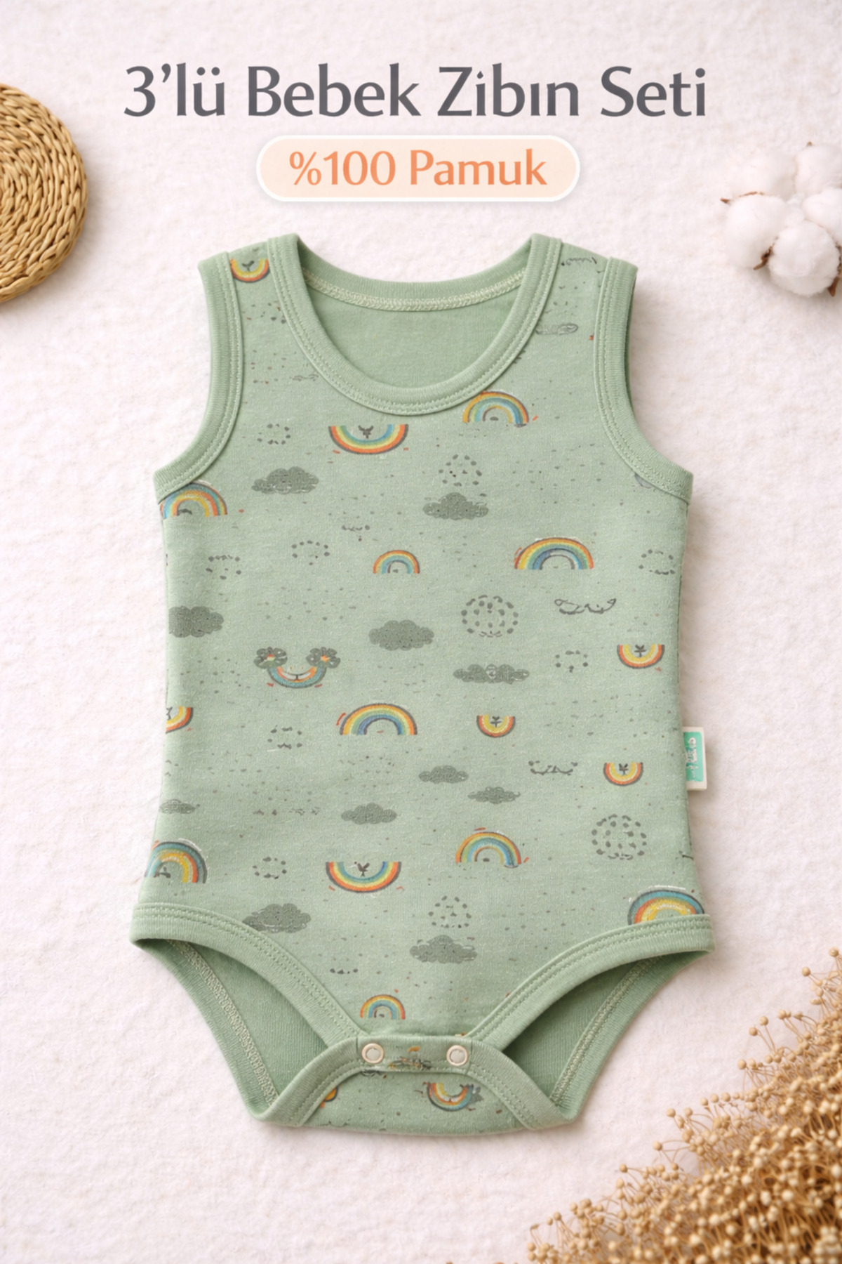 Vivolas Bebek Çıtçıtlı Body Desenli %100 Organik Pamuklu 3'Lü Askılı Zıbın Erkek Bebek & Çocuk 0-4 Yaş fotoğrafı 3 (önizleme)