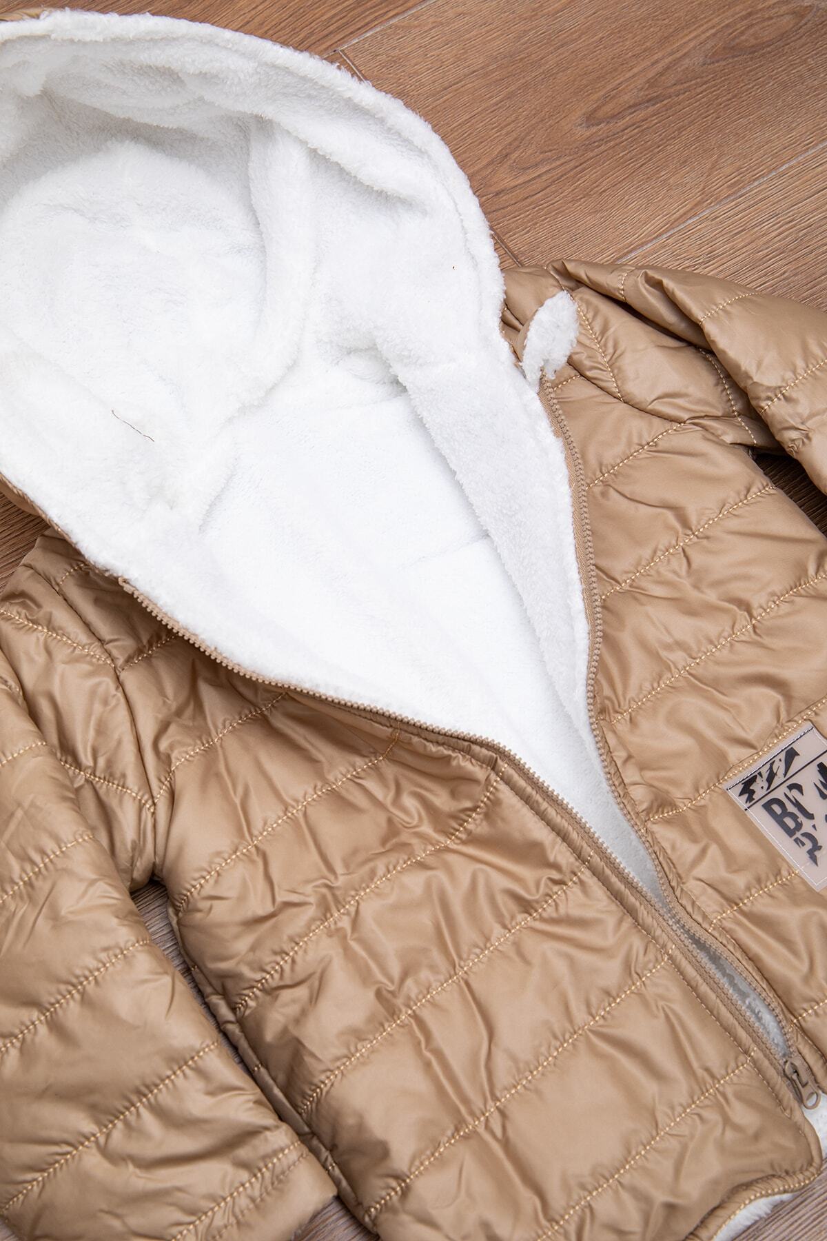 Mika Bebek & Çocuk Dar Kalıp Içi Peluş Kapüşonlu Bej Unisex Bebek Mont fotoğrafı 3 (önizleme)