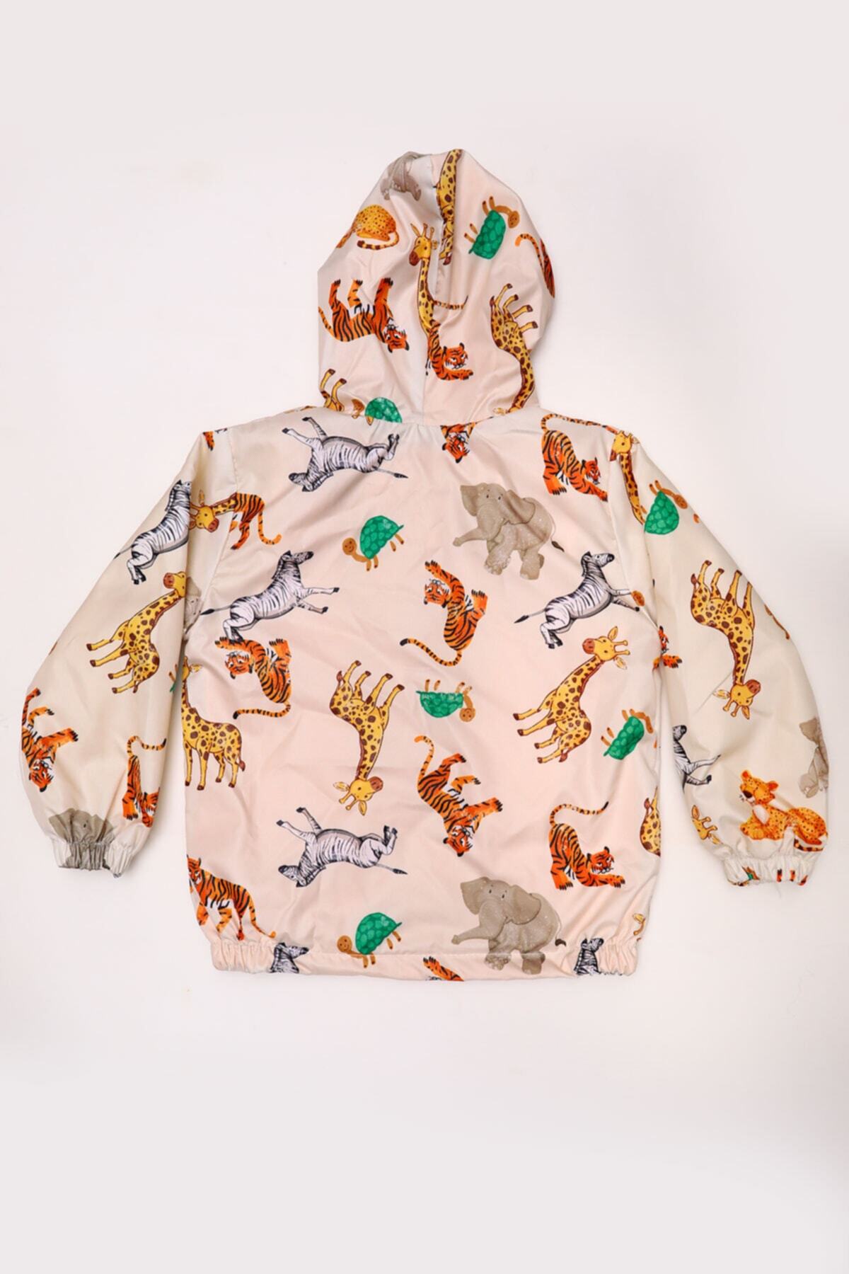 Mika Bebek & Çocuk Safari Desenli Krem Kapüşonlu Dar Kalıp Erkek Çocuk Yağmurluk fotoğrafı 6 (önizleme)
