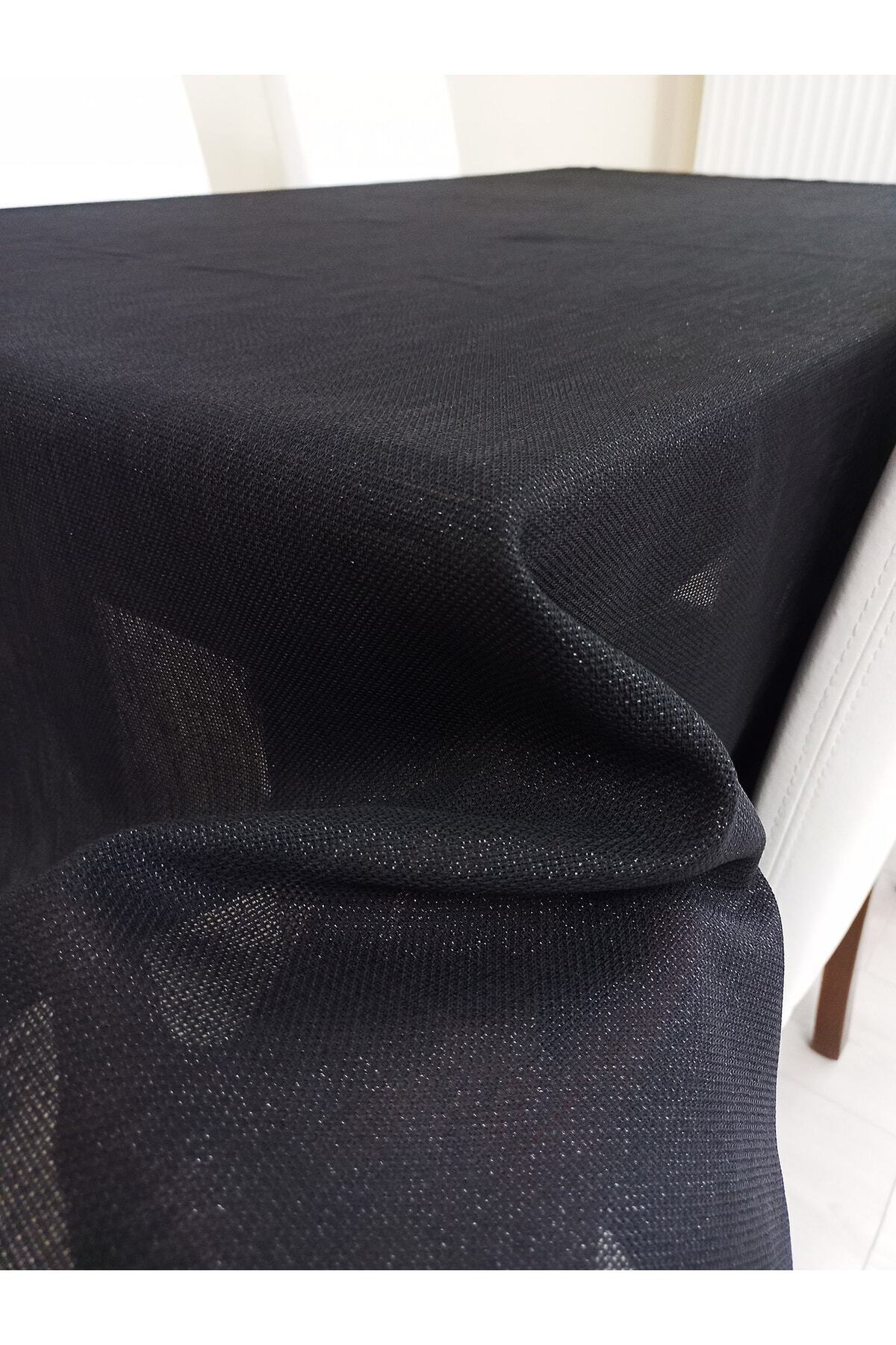 Worry-Free Tablecloth with Silvery Ethamine Texture Linen Look Black