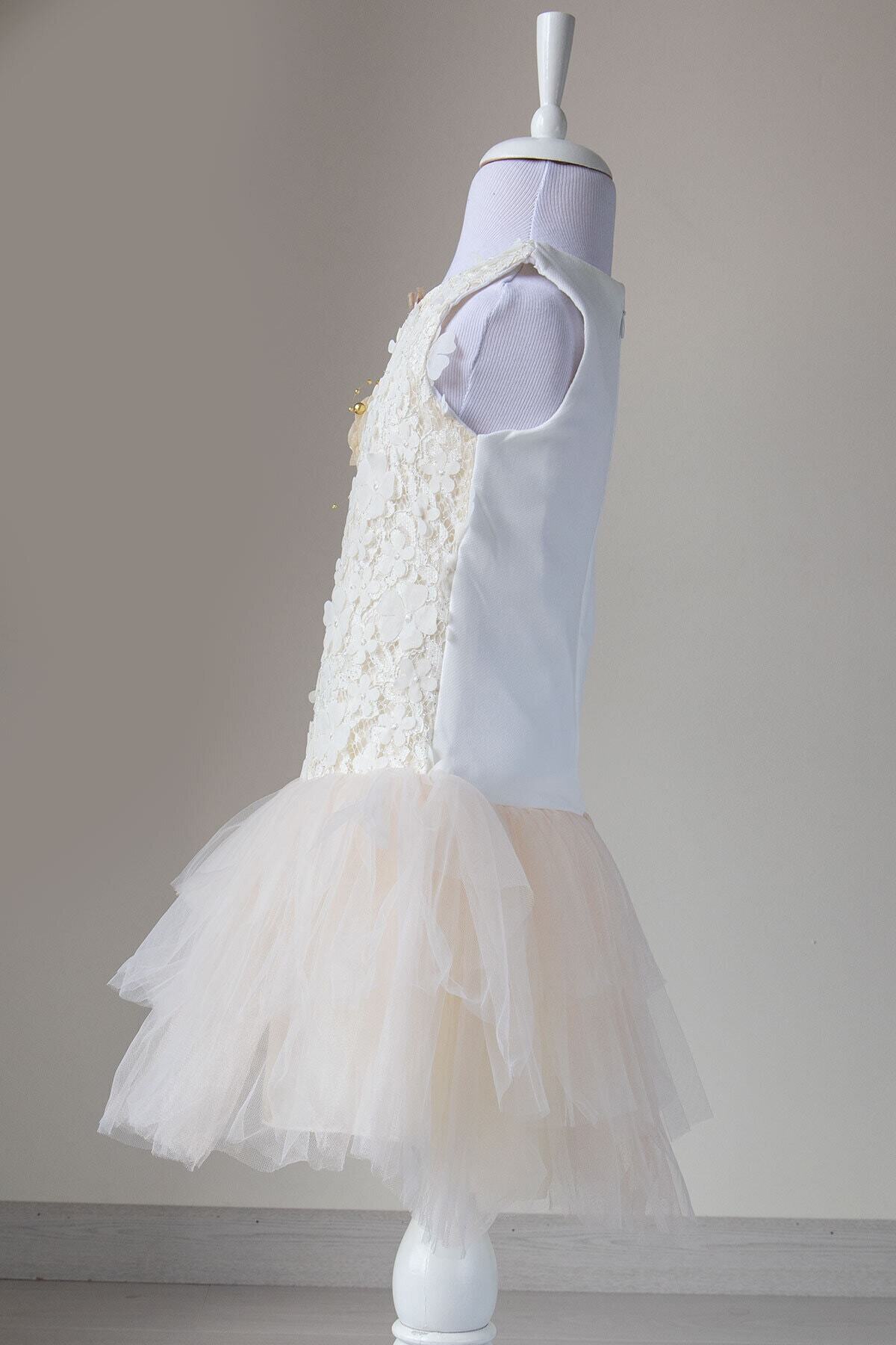 Mika Bebek & Çocuk Kız Çocuk Krem Çiçekli Tüllü Jile Abiye Elbise fotoğrafı 5 (önizleme)