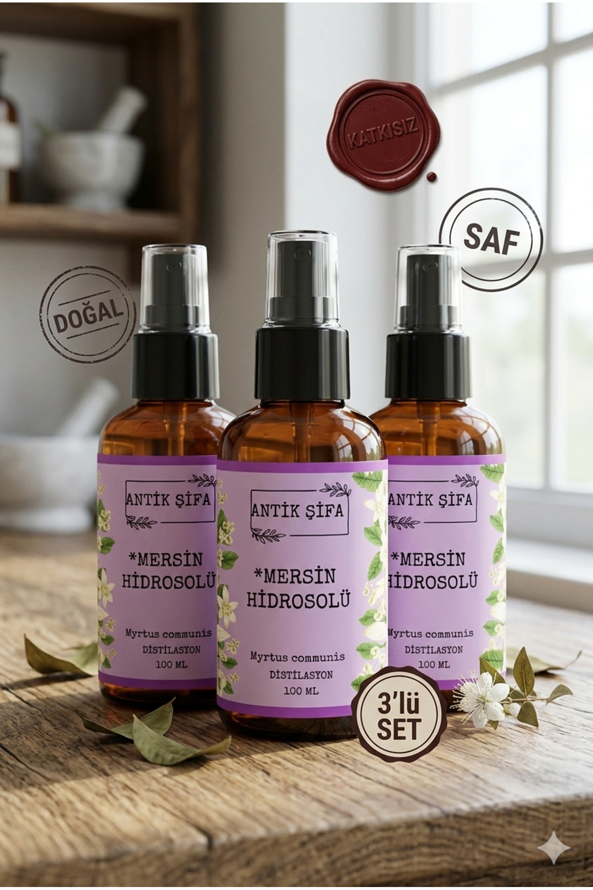 %100 Saf Mersin Suyu 300 Ml - Mersin Hidrosolü (3 X 100 Ml) — mersin3lühidrosol